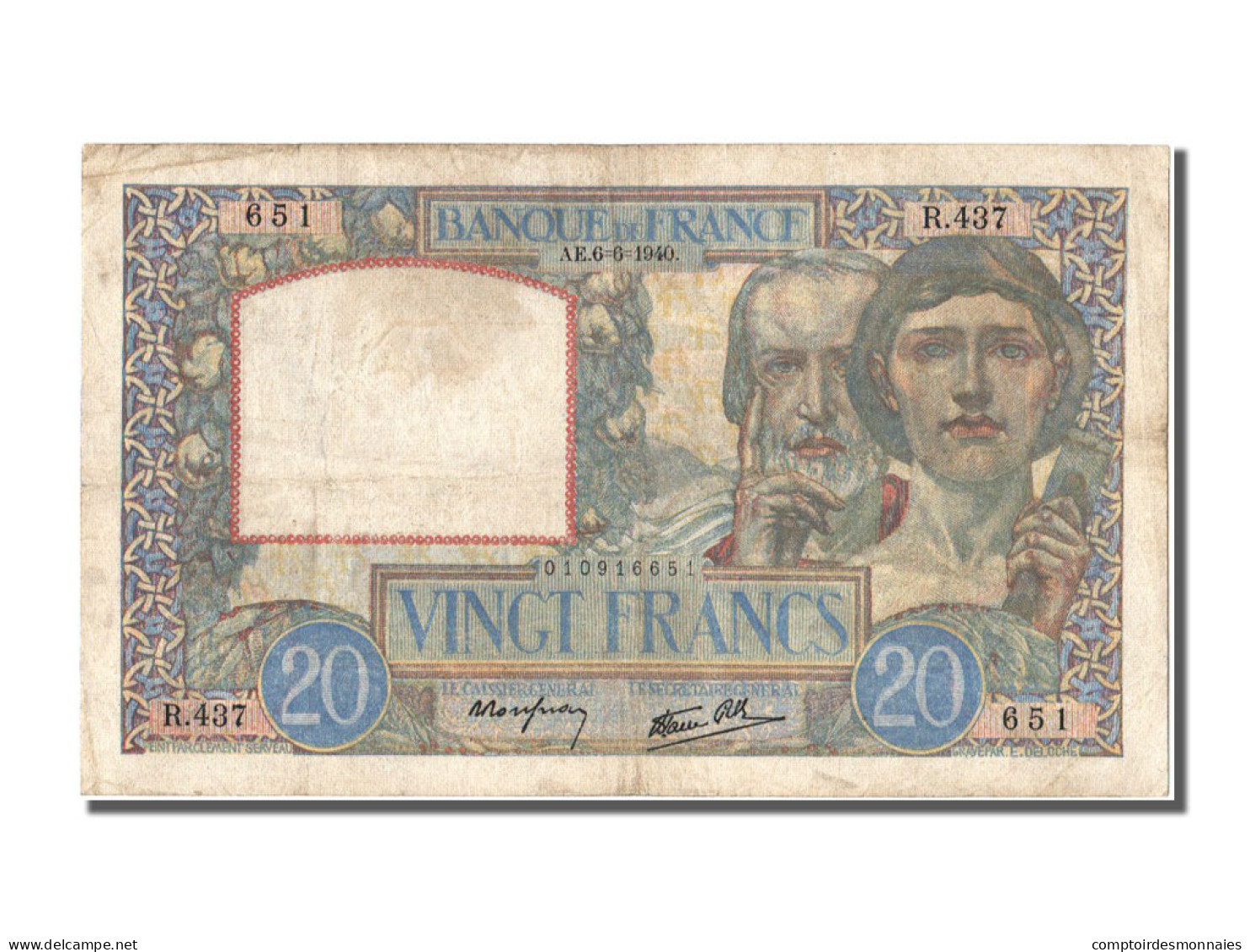 Billet, France, 20 Francs, 20 F 1939-1942 ''Science Et Travail'', 1940 - 20 F 1939-1942 ''Science Et Travail''