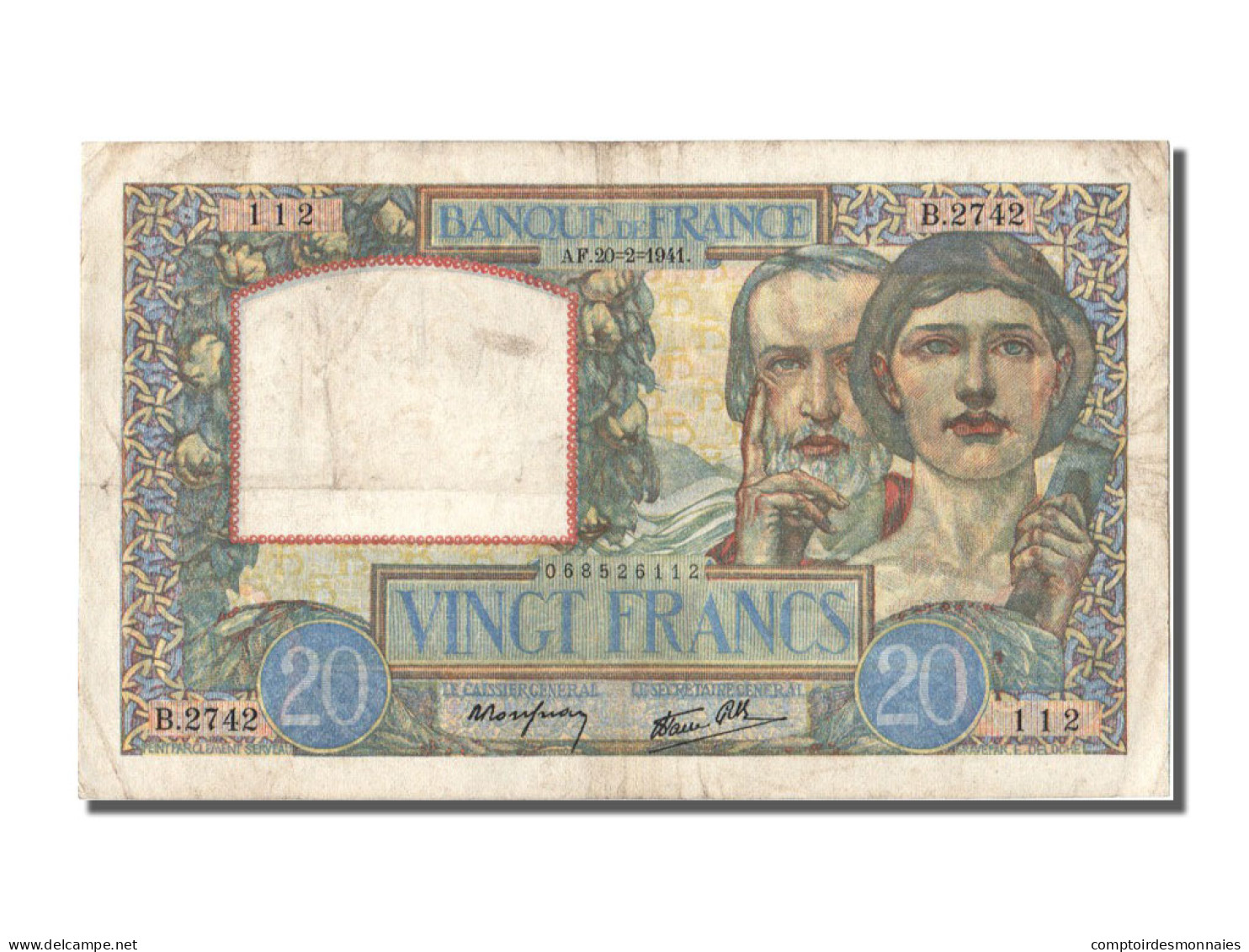 Billet, France, 20 Francs, 20 F 1939-1942 ''Science Et Travail'', 1941 - 20 F 1939-1942 ''Science Et Travail''