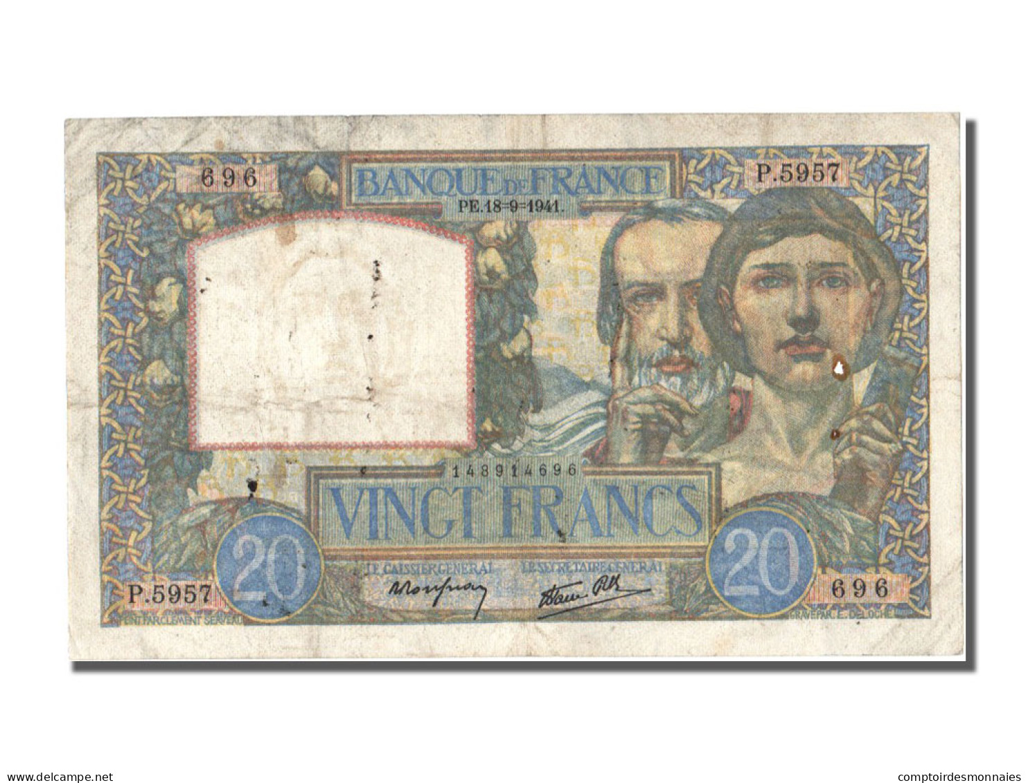 Billet, France, 20 Francs, 20 F 1939-1942 ''Science Et Travail'', 1941 - 20 F 1939-1942 ''Science Et Travail''