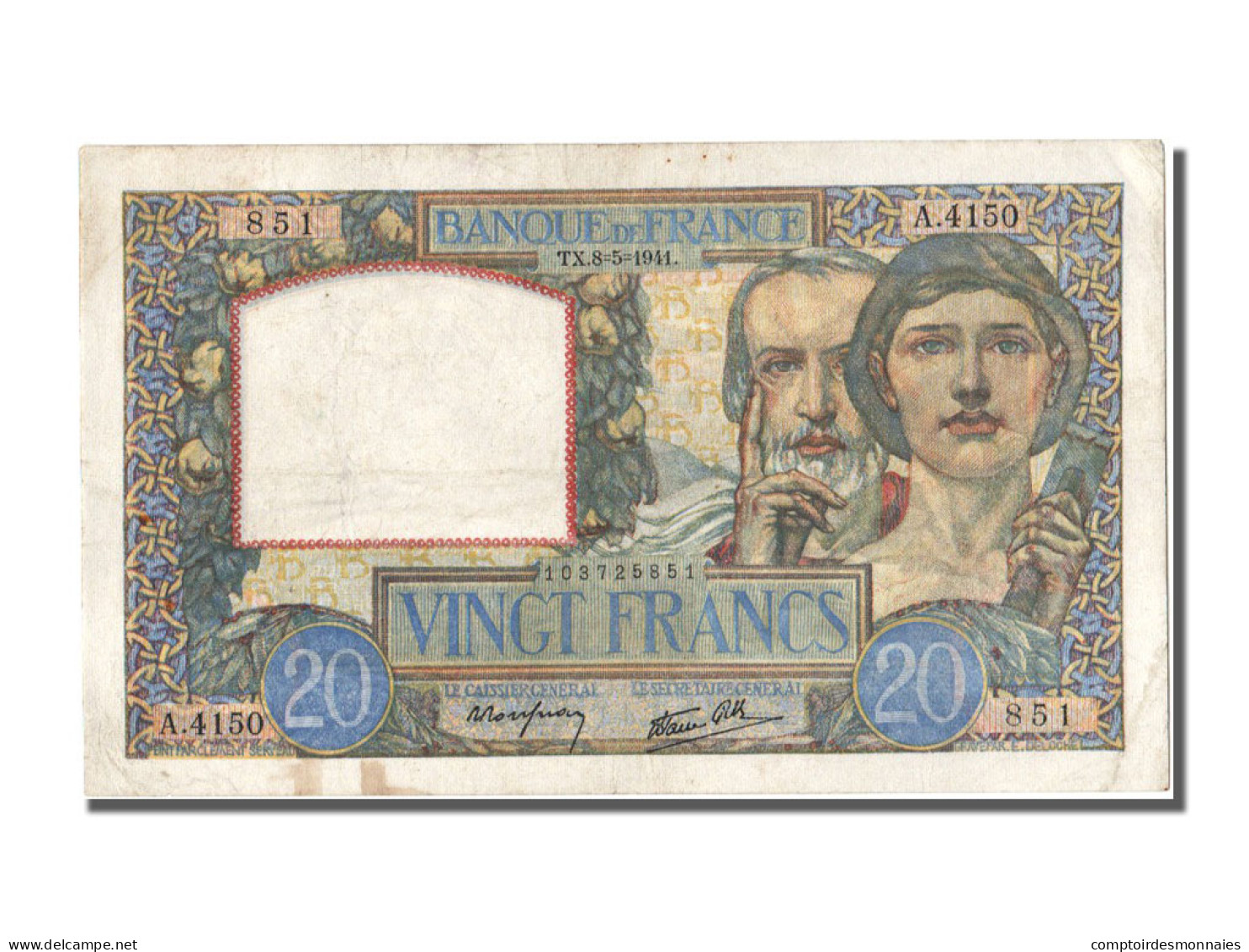 Billet, France, 20 Francs, 20 F 1939-1942 ''Science Et Travail'', 1941 - 20 F 1939-1942 ''Science Et Travail''