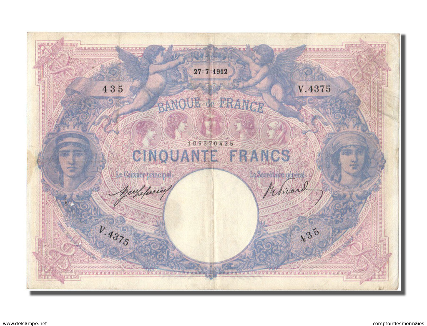 Billet, France, 50 Francs, 50 F 1889-1927 ''Bleu Et Rose'', 1912, 1912-07-27 - 50 F 1889-1927 ''Bleu Et Rose''