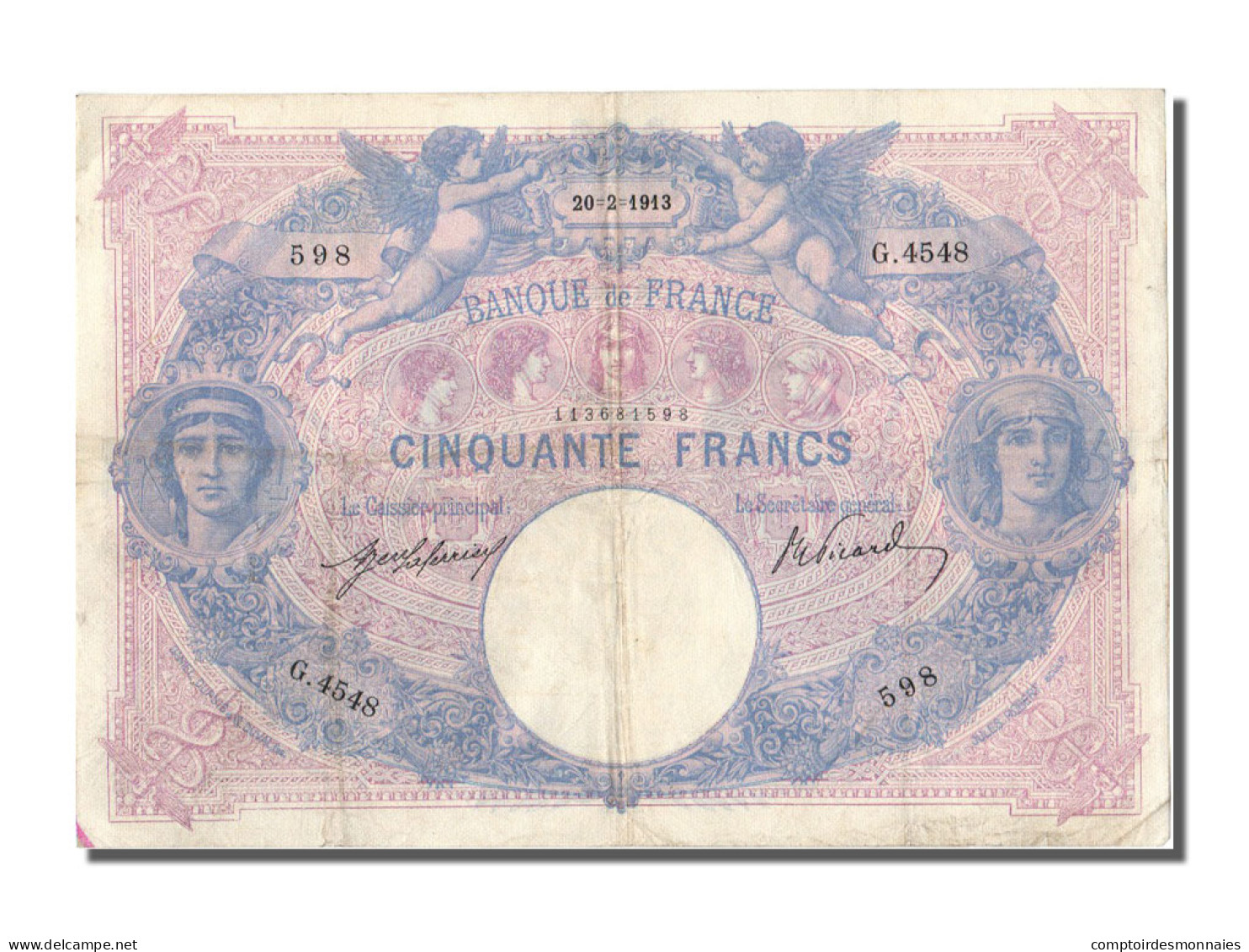 Billet, France, 50 Francs, 50 F 1889-1927 ''Bleu Et Rose'', 1913, 1913-02-20 - 50 F 1889-1927 ''Bleu Et Rose''