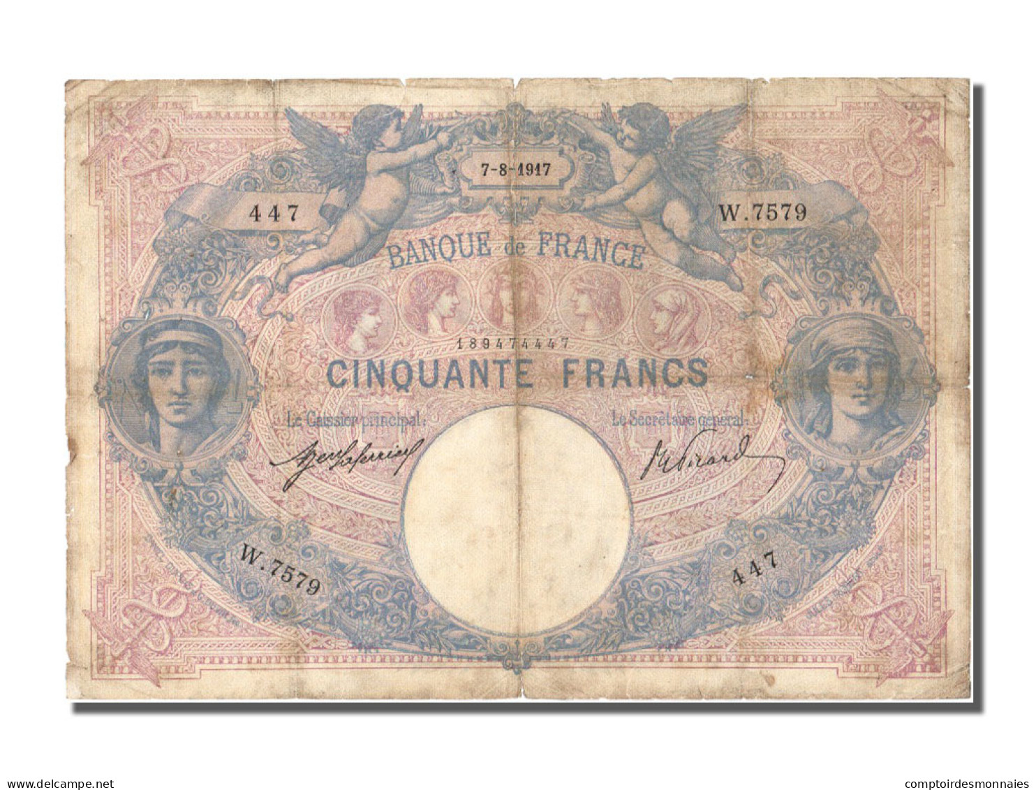 Billet, France, 50 Francs, 50 F 1889-1927 ''Bleu Et Rose'', 1917, TB+ - 50 F 1889-1927 ''Bleu Et Rose''