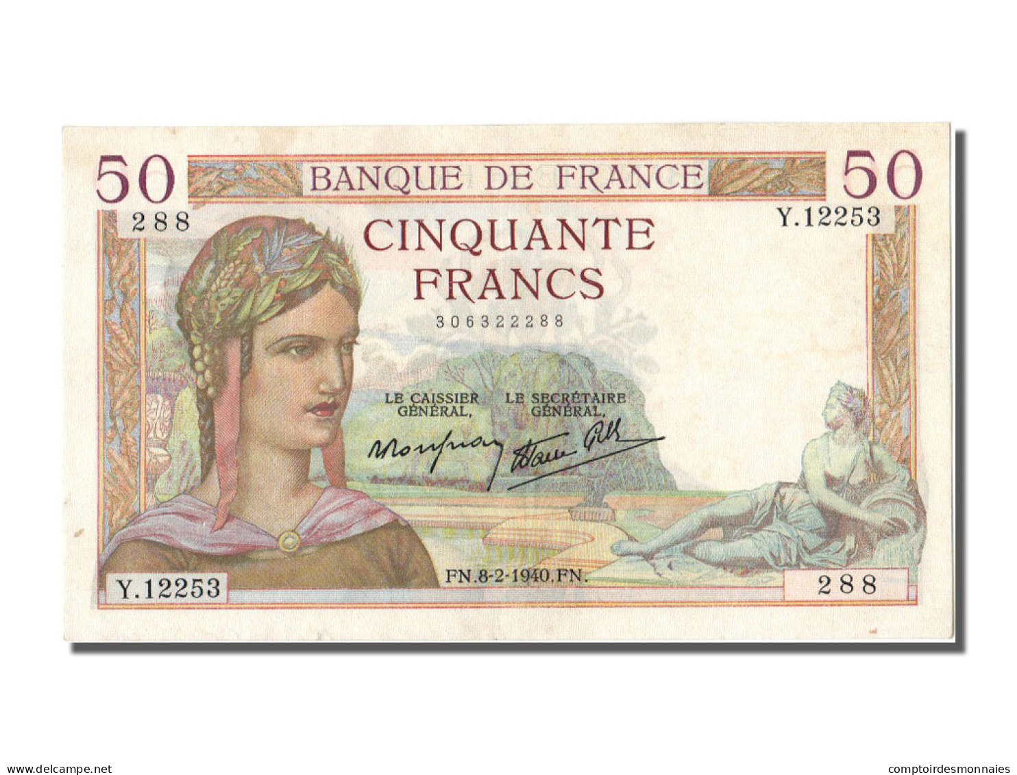 Billet, France, 50 Francs, 50 F 1934-1940 ''Cérès'', 1940, 1940-02-08, TTB+ - 50 F 1934-1940 ''Cérès''