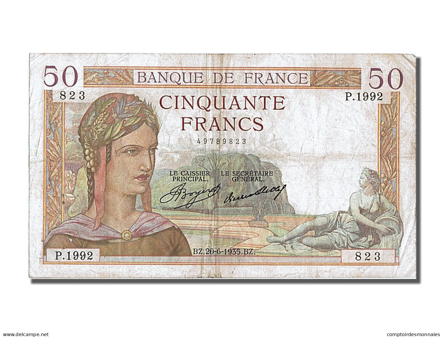 Billet, France, 50 Francs, 50 F 1934-1940 ''Cérès'', 1935, 1935-06-20, TTB - 50 F 1934-1940 ''Cérès''