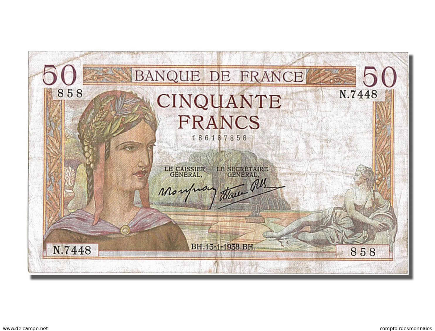 Billet, France, 50 Francs, 50 F 1934-1940 ''Cérès'', 1938, 1938-01-13, TB+ - 50 F 1934-1940 ''Cérès''