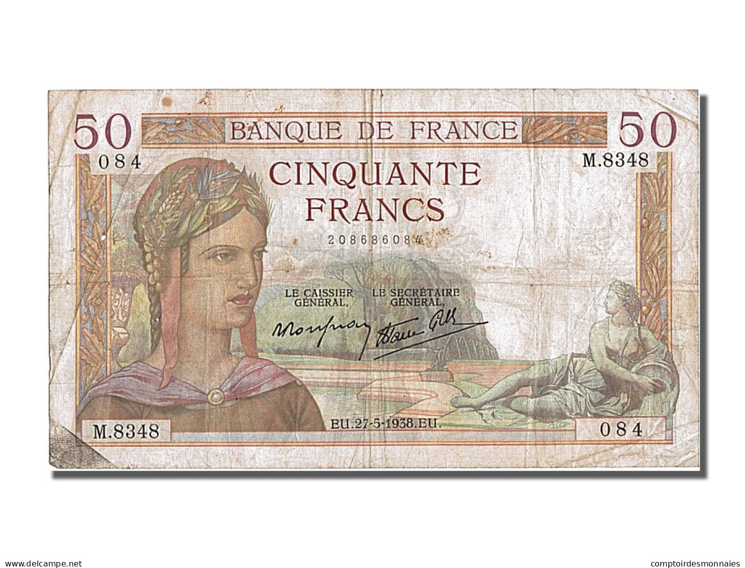 Billet, France, 50 Francs, 50 F 1934-1940 ''Cérès'', 1938, 1938-05-27, TB+ - 50 F 1934-1940 ''Cérès''