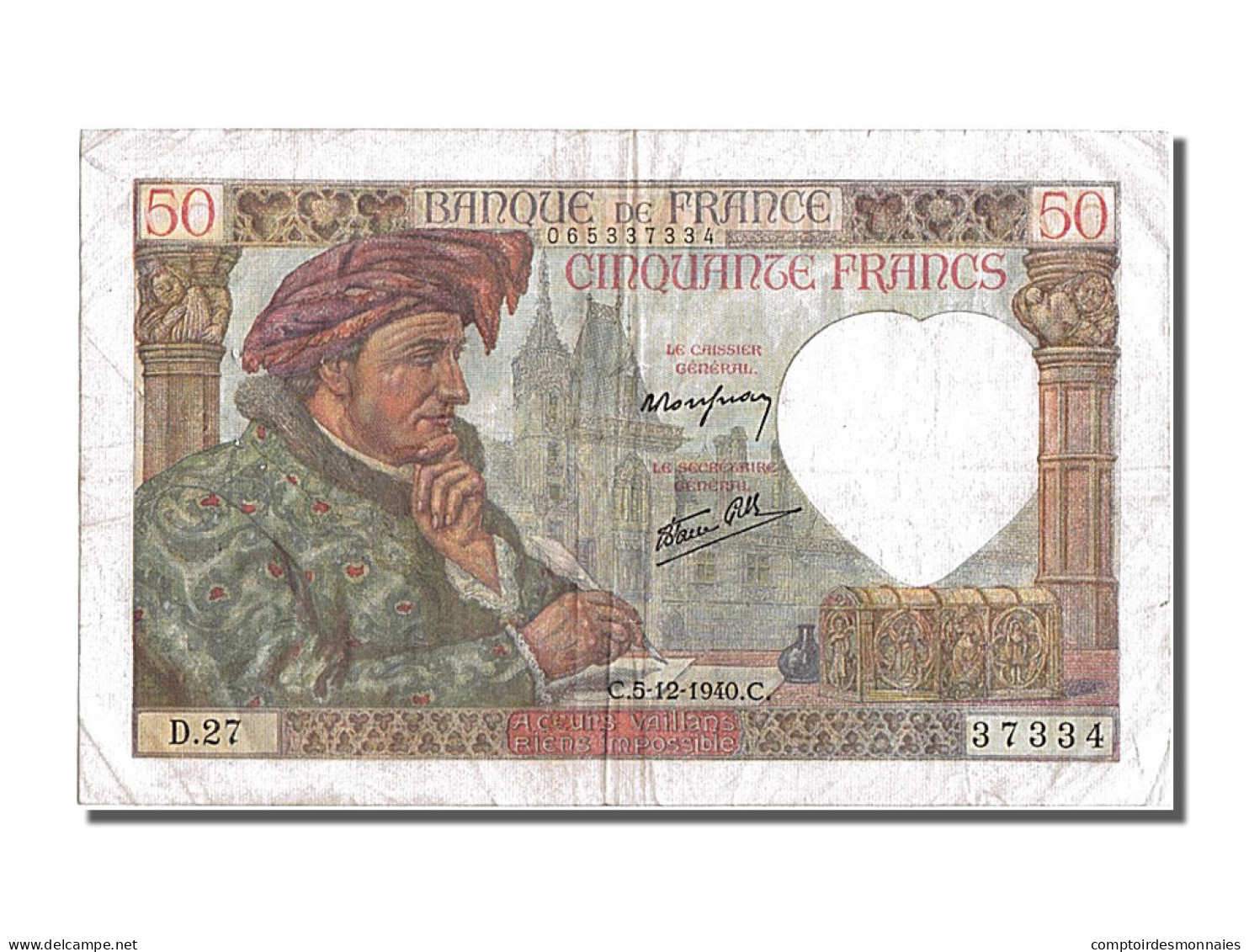 Billet, France, 50 Francs, 50 F 1940-1942 ''Jacques Coeur'', 1940, 1940-12-05 - 50 F 1940-1942 ''Jacques Coeur''