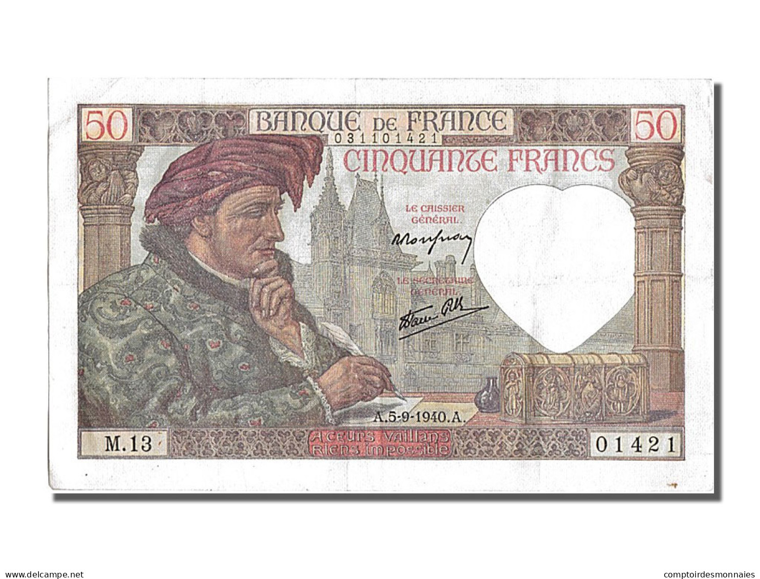 Billet, France, 50 Francs, 50 F 1940-1942 ''Jacques Coeur'', 1940, 1940-09-05 - 50 F 1940-1942 ''Jacques Coeur''