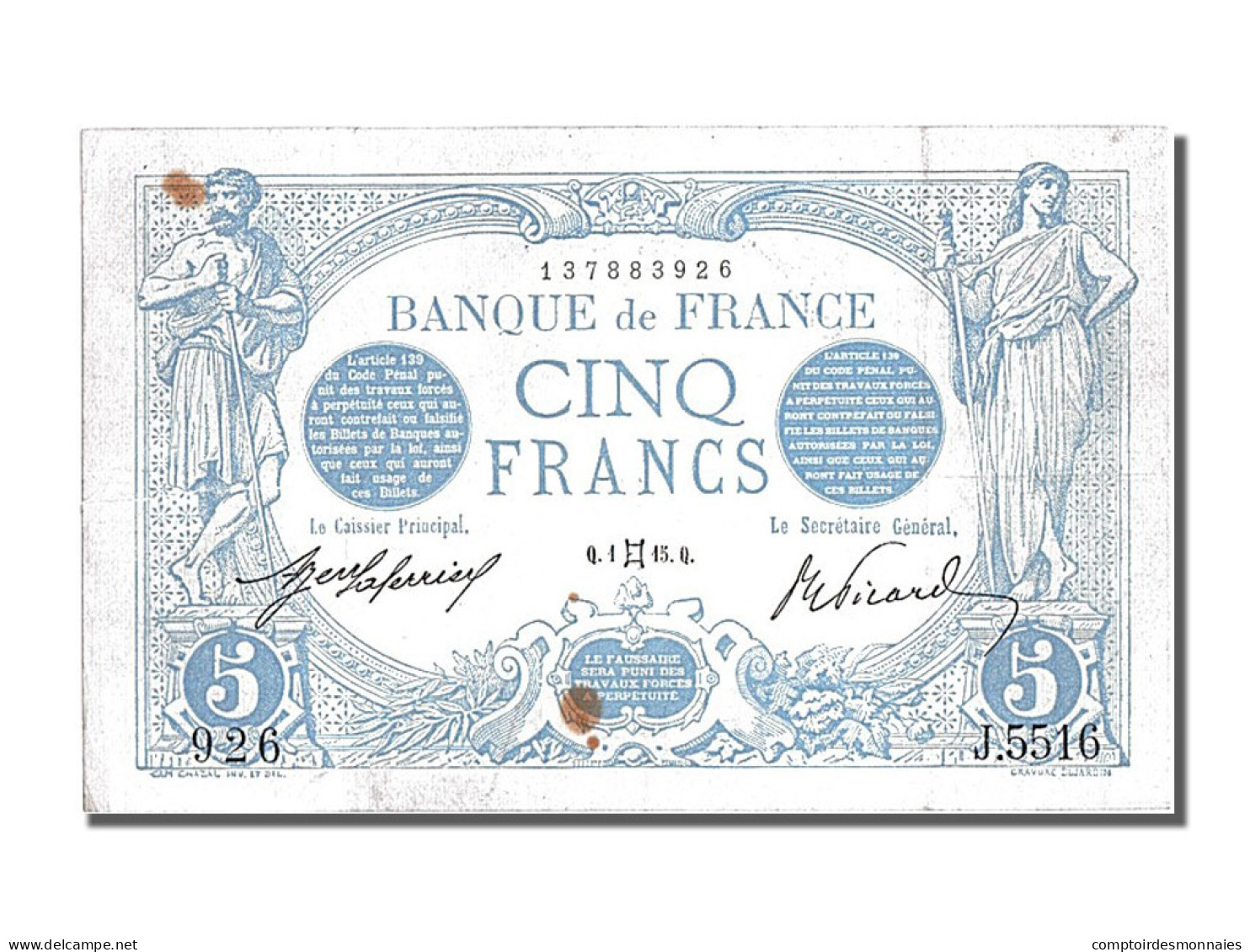 Billet, France, 5 Francs, 5 F 1912-1917 ''Bleu'', 1915, 1915-05-01, TTB - 5 F 1912-1917 ''Bleu''