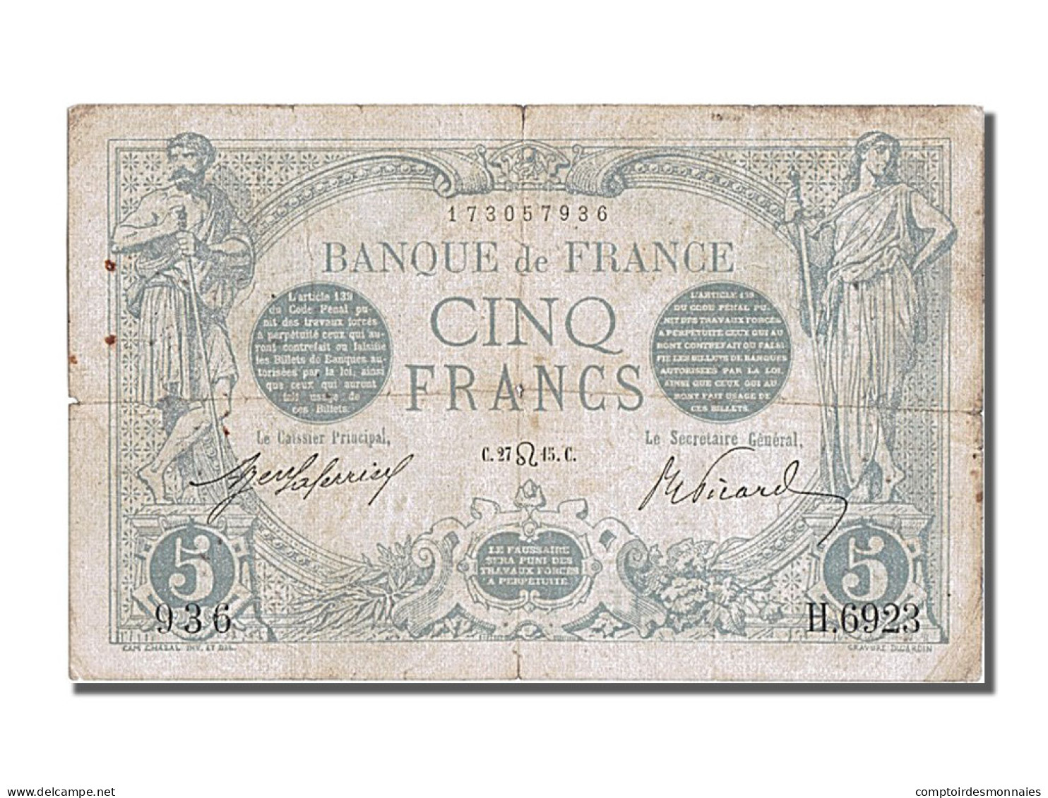 Billet, France, 5 Francs, 5 F 1912-1917 ''Bleu'', 1915, 1915-02-27, TB+ - 5 F 1912-1917 ''Bleu''