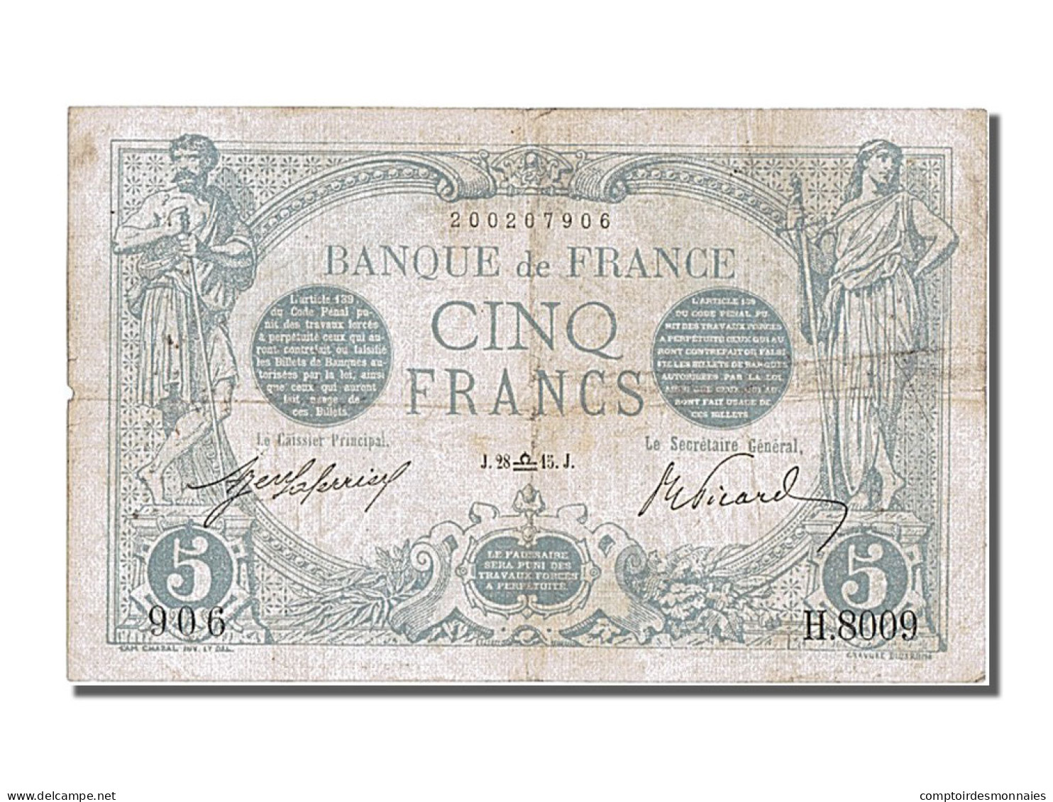 Billet, France, 5 Francs, 5 F 1912-1917 ''Bleu'', 1915, 1915-09-28, TTB - 5 F 1912-1917 ''Bleu''