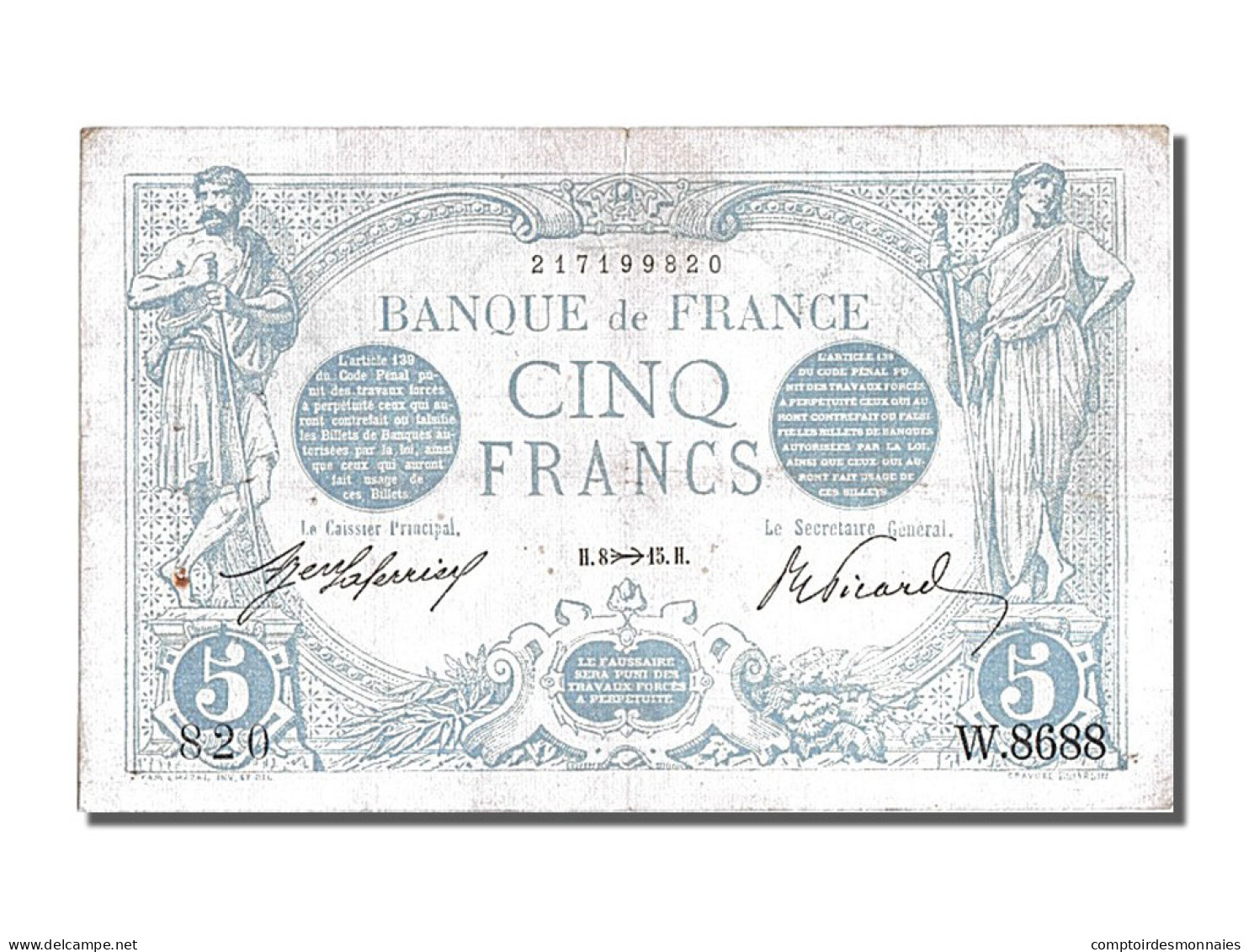 Billet, France, 5 Francs, 5 F 1912-1917 ''Bleu'', 1915, 1915-11-08, TTB - 5 F 1912-1917 ''Bleu''