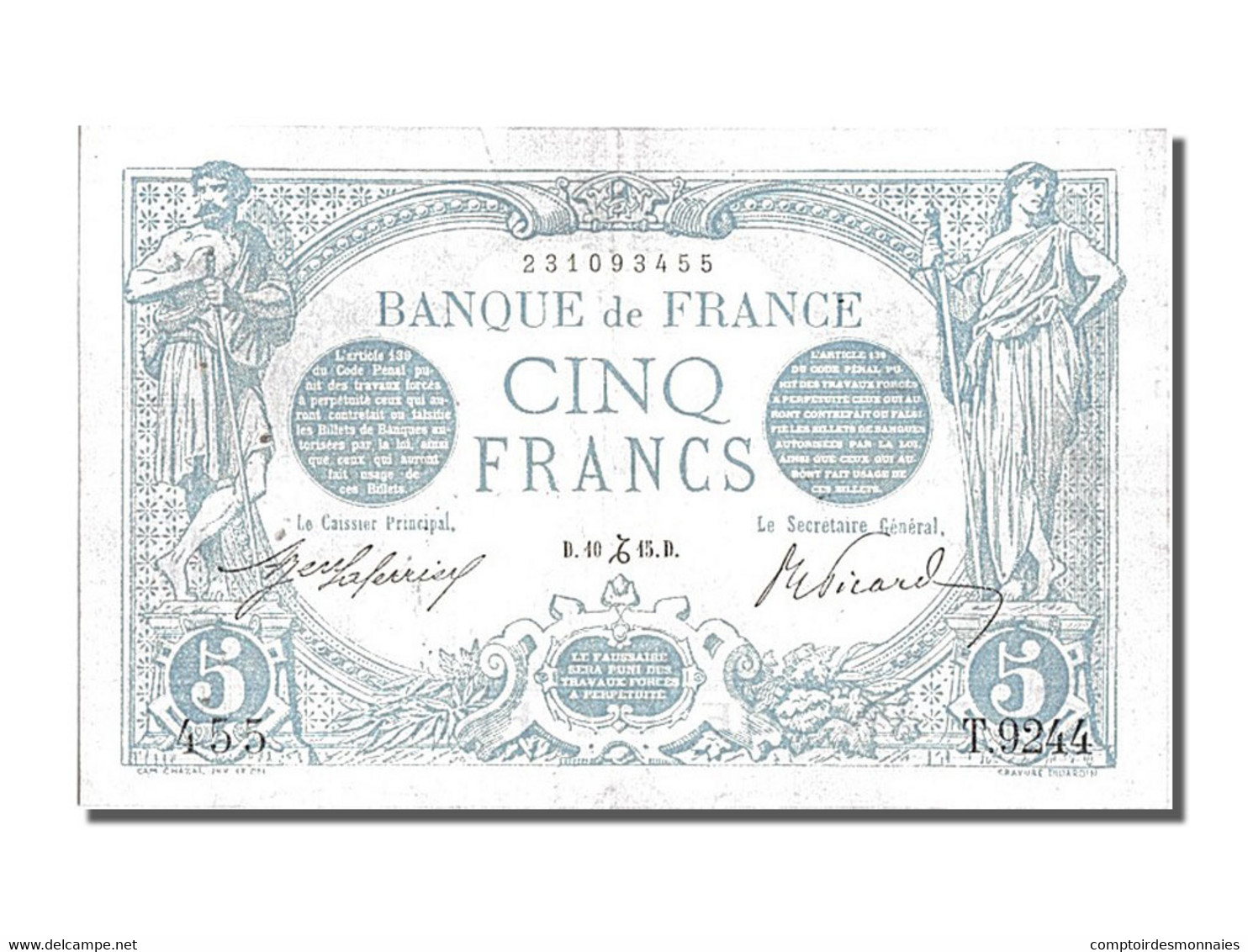 Billet, France, 5 Francs, 5 F 1912-1917 ''Bleu'', 1915, 1915-12-10, SUP+ - 5 F 1912-1917 ''Bleu''