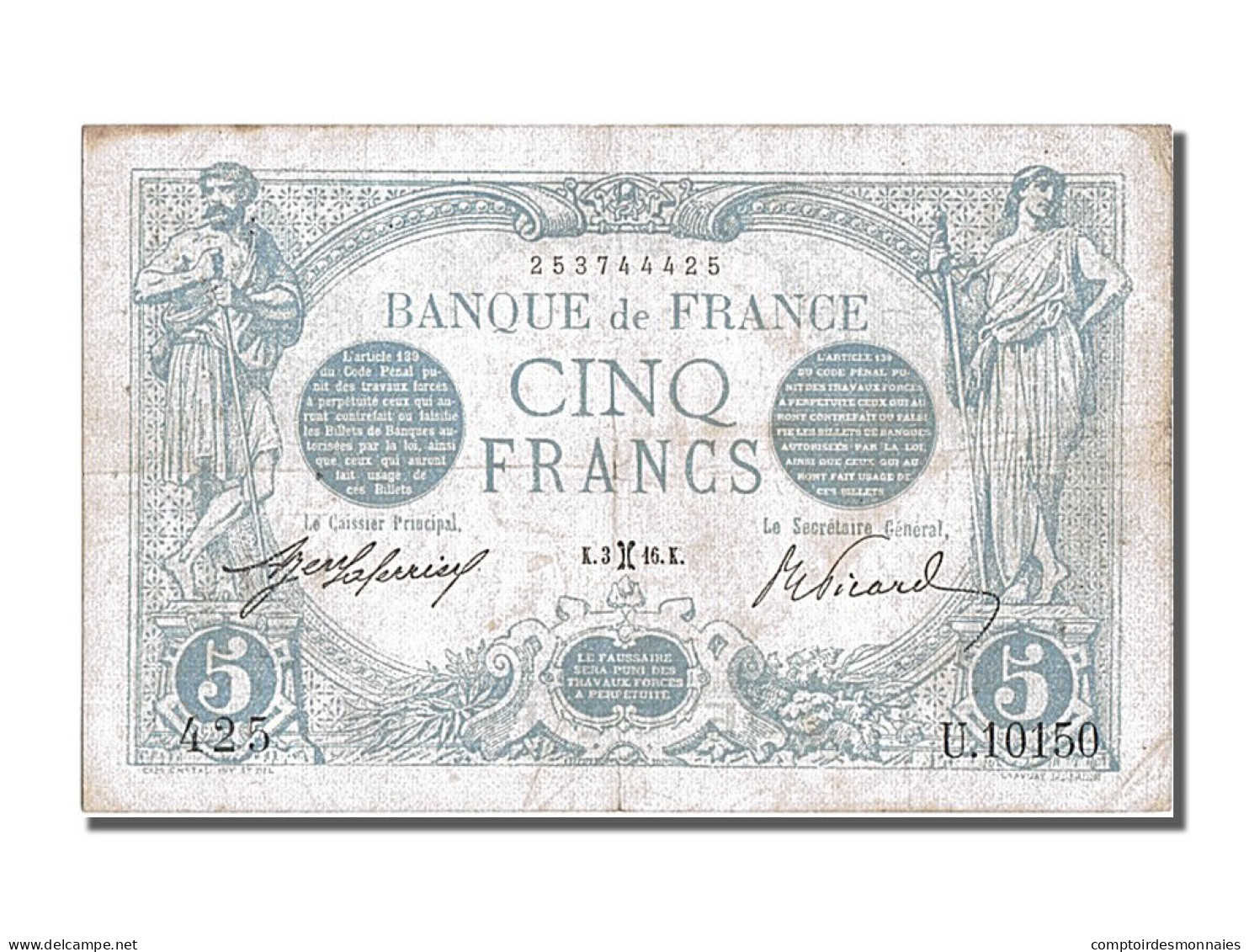 Billet, France, 5 Francs, 5 F 1912-1917 ''Bleu'', 1915, 1916-02-03, TTB+ - 5 F 1912-1917 ''Bleu''