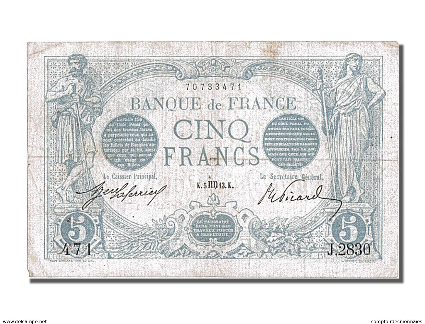 Billet, France, 5 Francs, 5 F 1912-1917 ''Bleu'', 1913, 1913-08-05, TTB - 5 F 1912-1917 ''Bleu''