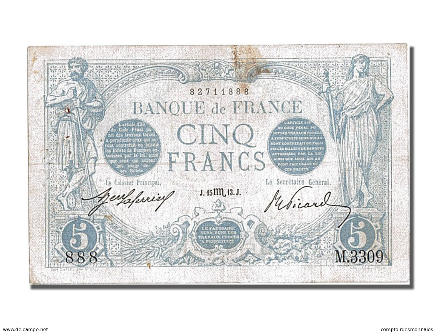 Billet, France, 5 Francs, 5 F 1912-1917 ''Bleu'', 1913, 1913-10-15, TTB - 5 F 1912-1917 ''Bleu''