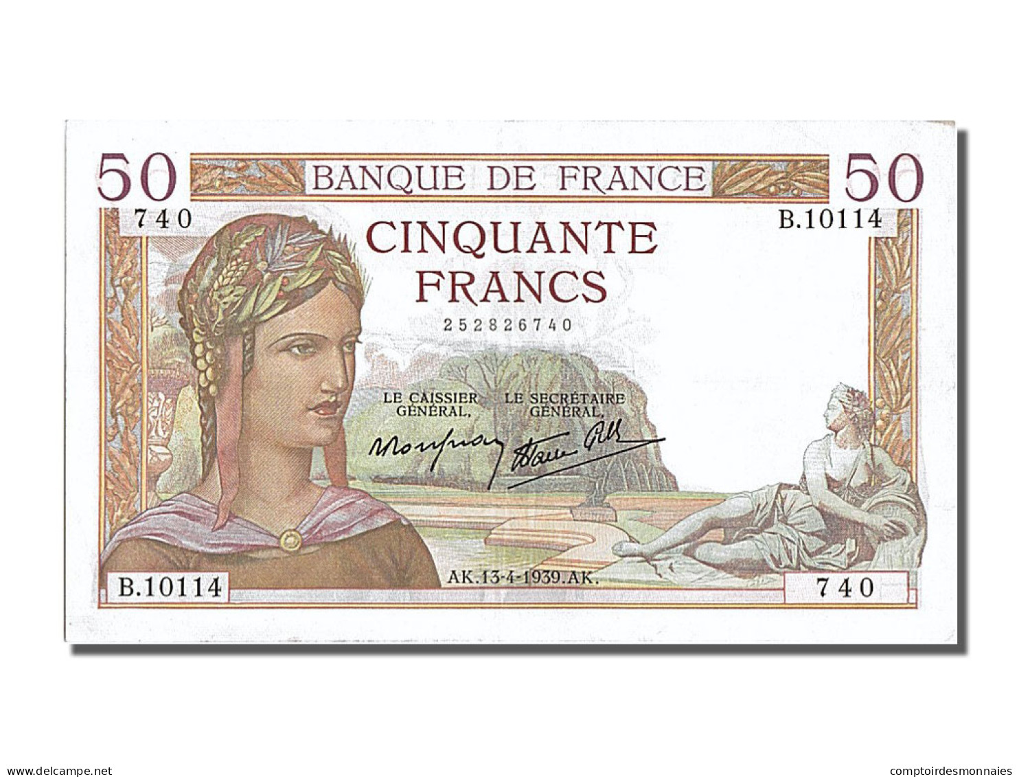 Billet, France, 50 Francs, 50 F 1934-1940 ''Cérès'', 1939, 1939-04-13, SUP+ - 50 F 1934-1940 ''Cérès''