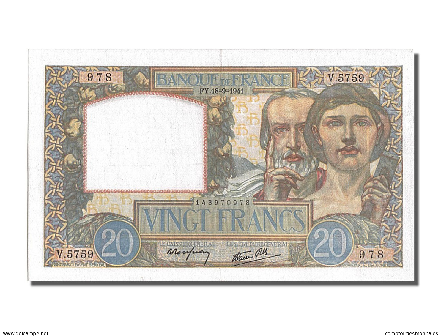 Billet, France, 20 Francs, 20 F 1939-1942 ''Science Et Travail'', 1941 - 20 F 1939-1942 ''Science Et Travail''