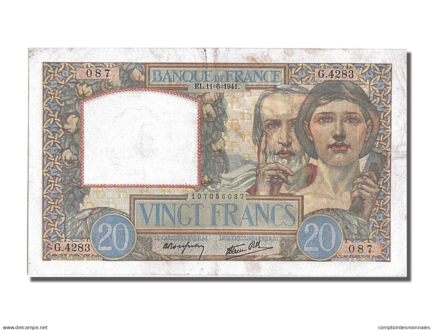 Billet, France, 20 Francs, 20 F 1939-1942 ''Science Et Travail'', 1941 - 20 F 1939-1942 ''Science Et Travail''