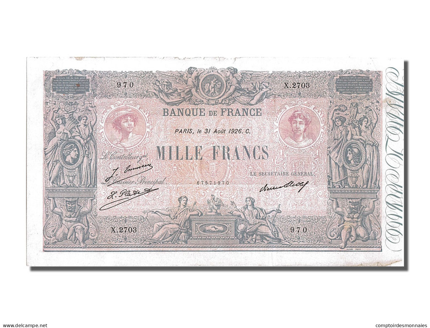 Billet, France, 1000 Francs, 1 000 F 1889-1926 ''Bleu Et Rose'', 1926 - 1 000 F 1889-1926 ''Bleu Et Rose''