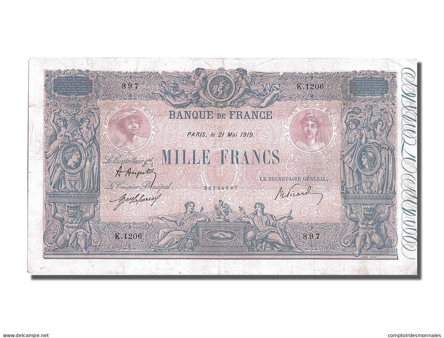 Billet, France, 1000 Francs, 1 000 F 1889-1926 ''Bleu Et Rose'', 1919 - 1 000 F 1889-1926 ''Bleu Et Rose''