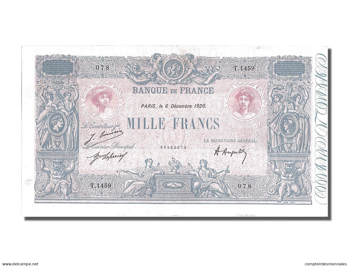 Billet, France, 1000 Francs, 1 000 F 1889-1926 ''Bleu Et Rose'', 1920 - 1 000 F 1889-1926 ''Bleu Et Rose''