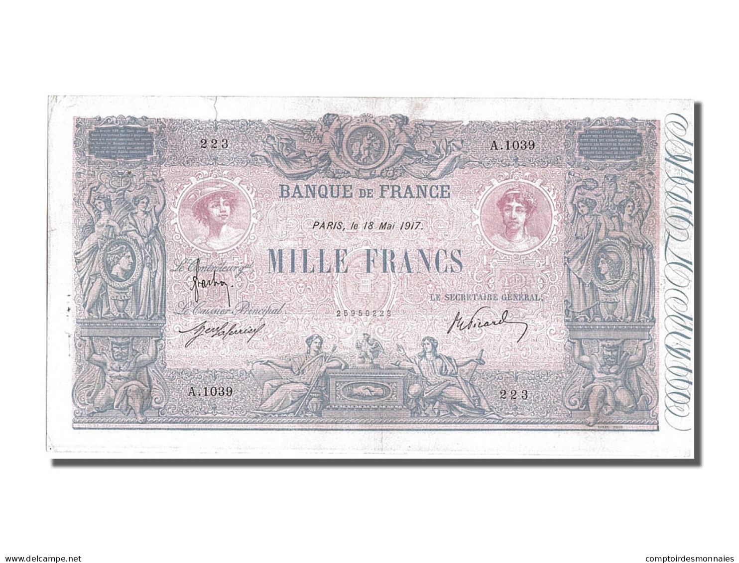 Billet, France, 1000 Francs, 1 000 F 1889-1926 ''Bleu Et Rose'', 1917 - 1 000 F 1889-1926 ''Bleu Et Rose''