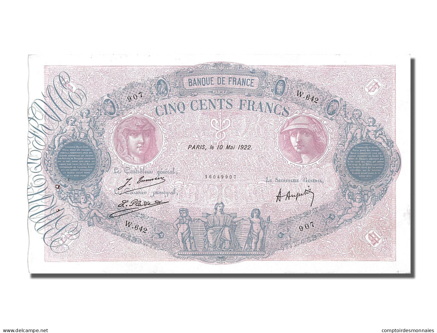 Billet, France, 500 Francs, 500 F 1888-1940 ''Bleu Et Rose'', 1922, 1922-05-10 - 500 F 1888-1940 ''Bleu Et Rose''