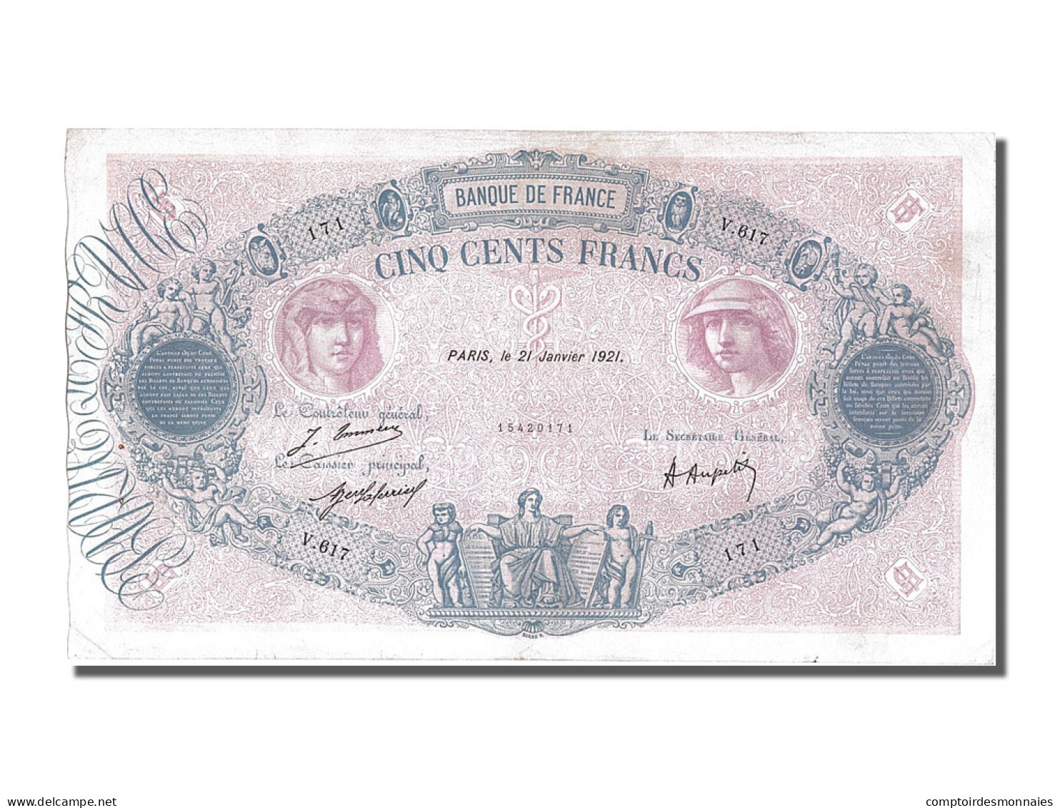 Billet, France, 500 Francs, 500 F 1888-1940 ''Bleu Et Rose'', 1921, 1921-01-21 - 500 F 1888-1940 ''Bleu Et Rose''