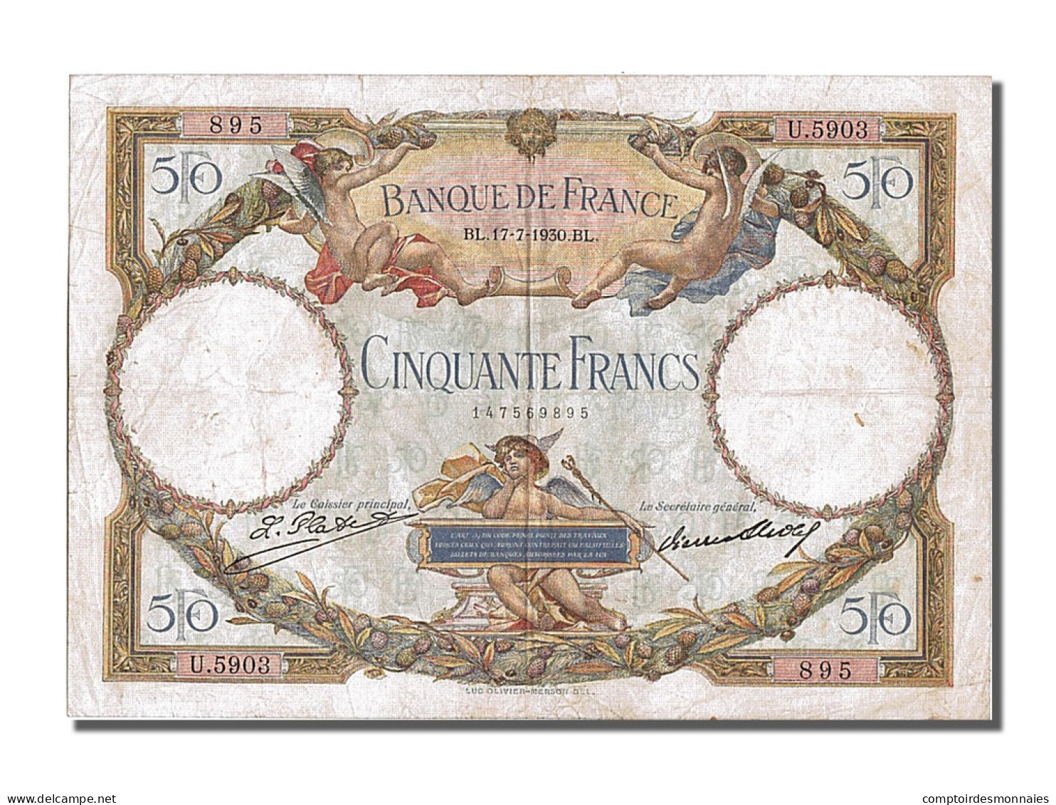 Billet, France, 50 Francs, 50 F 1927-1934 ''Luc Olivier Merson'', 1930 - 50 F 1927-1934 ''Luc Olivier Merson''