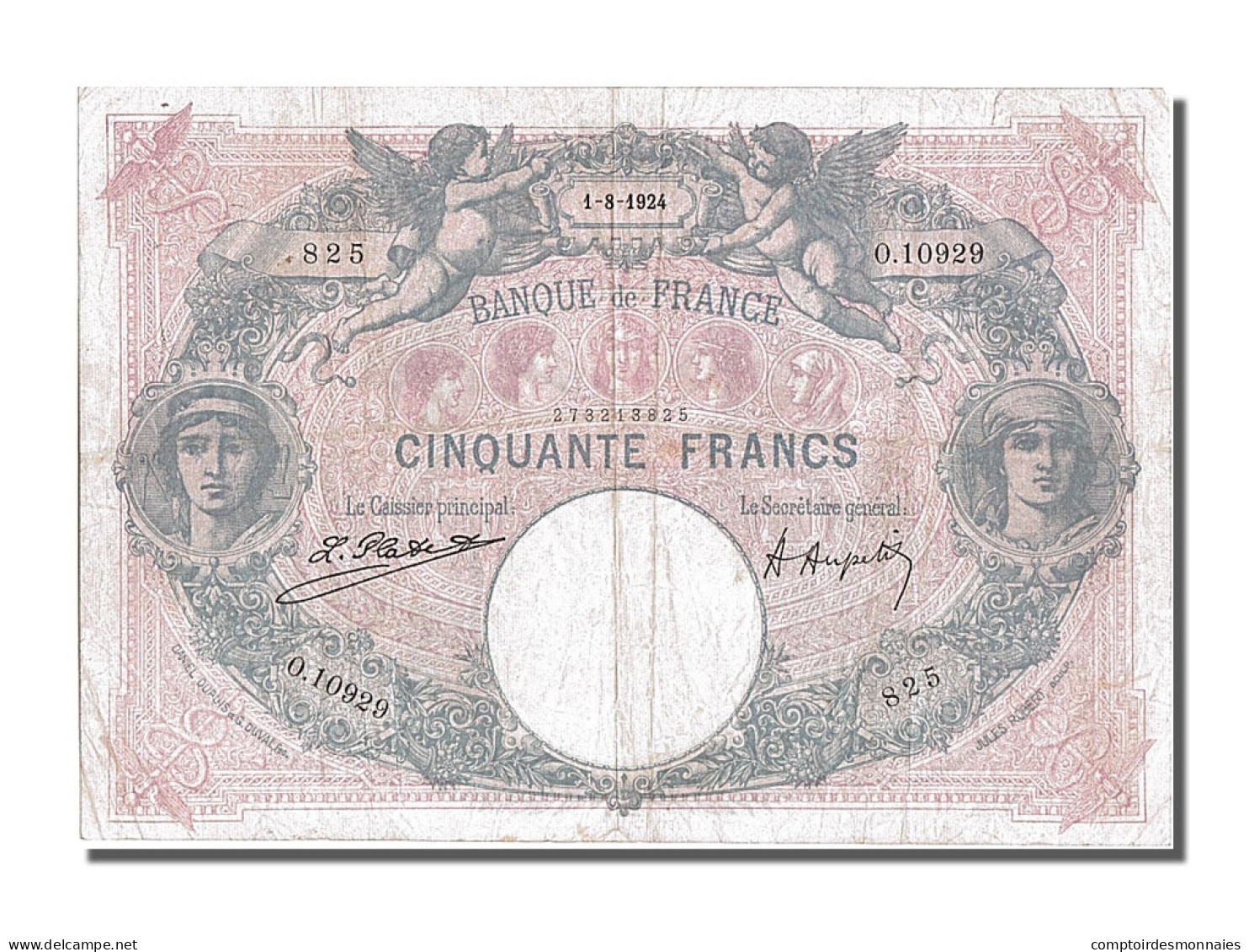 Billet, France, 50 Francs, 50 F 1889-1927 ''Bleu Et Rose'', 1924, 1924-08-01 - 50 F 1889-1927 ''Bleu Et Rose''