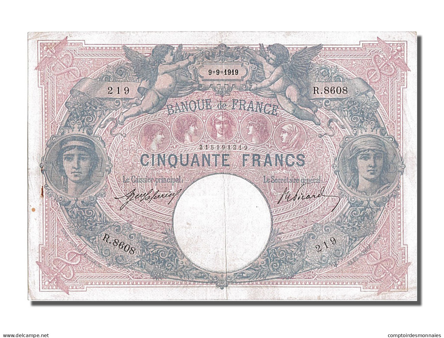 Billet, France, 50 Francs, 50 F 1889-1927 ''Bleu Et Rose'', 1919, 1919-09-09 - 50 F 1889-1927 ''Bleu Et Rose''