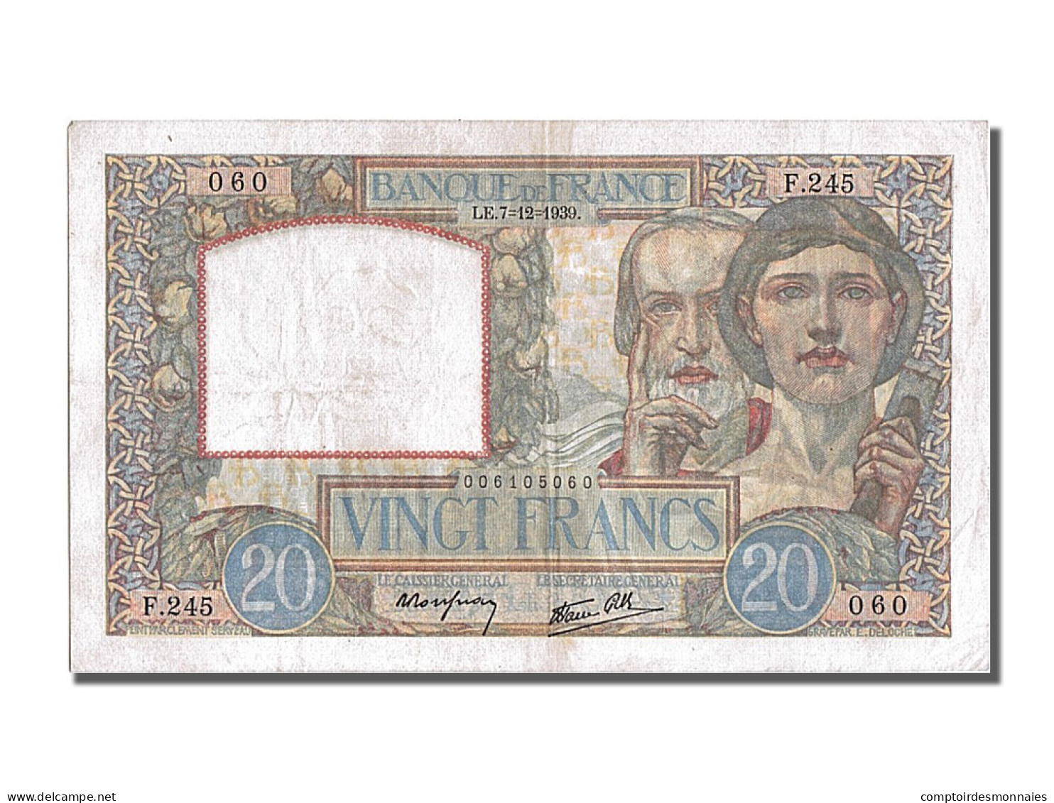 Billet, France, 20 Francs, 20 F 1939-1942 ''Science Et Travail'', 1939 - 20 F 1939-1942 ''Science Et Travail''