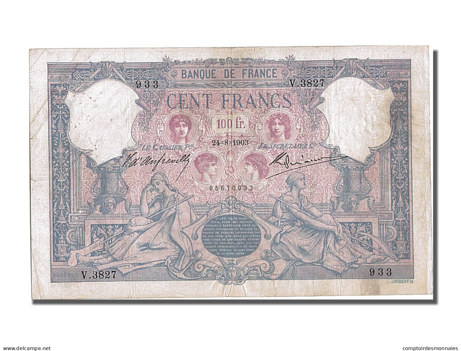 Billet, France, 100 Francs, 100 F 1888-1909 ''Bleu Et Rose'', 1903, 1903-08-24 - 100 F 1888-1909 ''Bleu Et Rose''