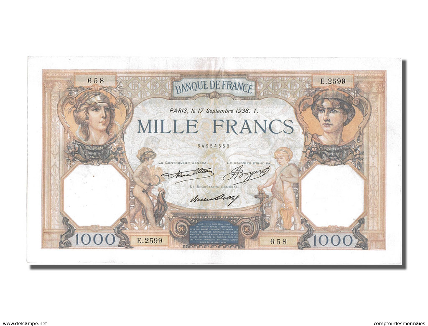 Billet, France, 1000 Francs, 1 000 F 1927-1940 ''Cérès Et Mercure'', 1936 - 1 000 F 1927-1940 ''Cérès Et Mercure''