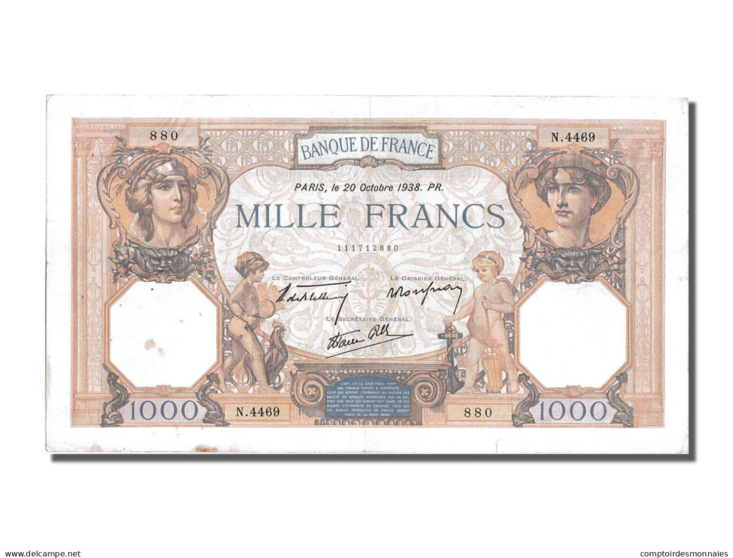 Billet, France, 500 Francs, 1 000 F 1927-1940 ''Cérès Et Mercure'', 1938 - 1 000 F 1927-1940 ''Cérès Et Mercure''