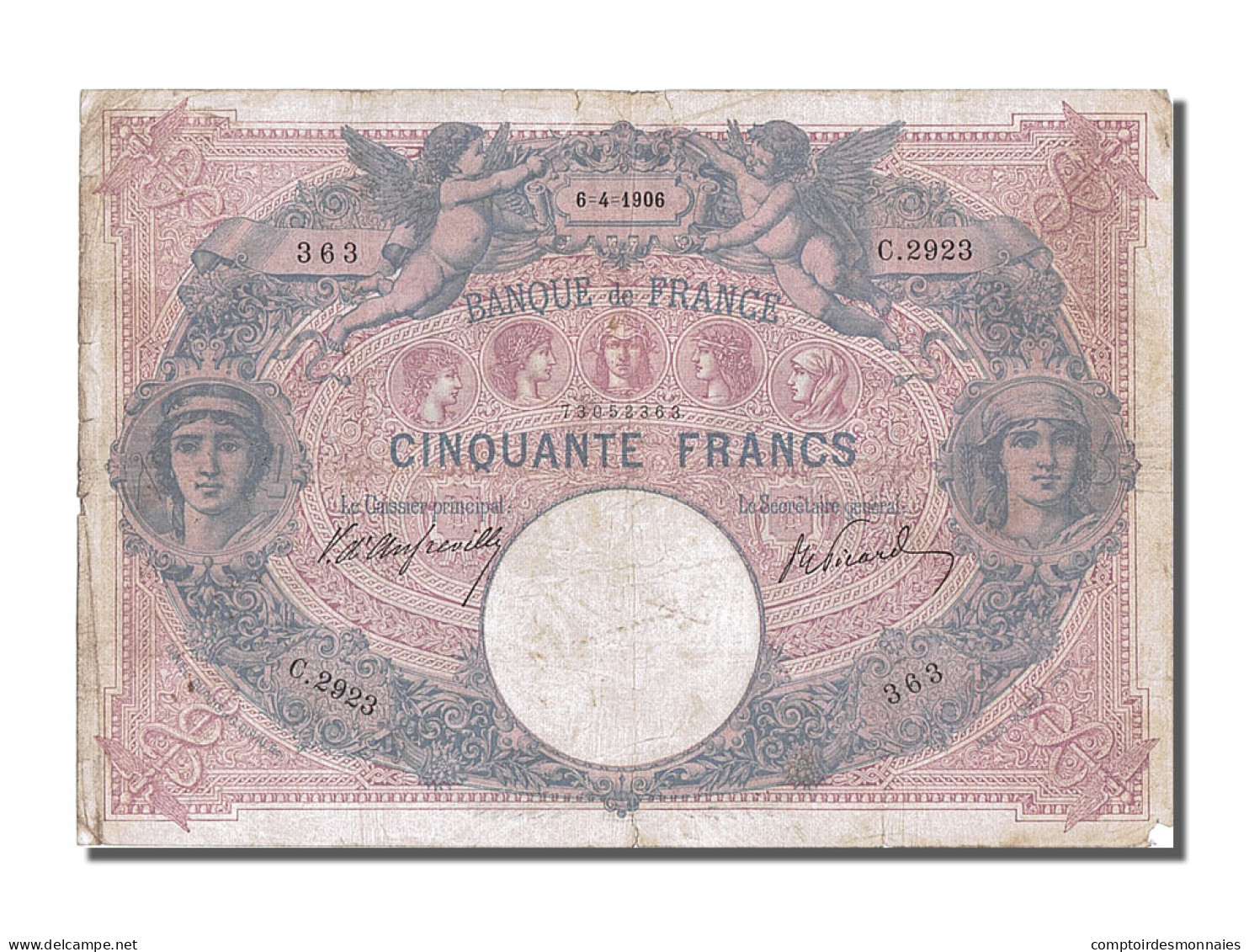 Billet, France, 50 Francs, 50 F 1889-1927 ''Bleu Et Rose'', 1906, 1906-04-06 - 50 F 1889-1927 ''Bleu Et Rose''