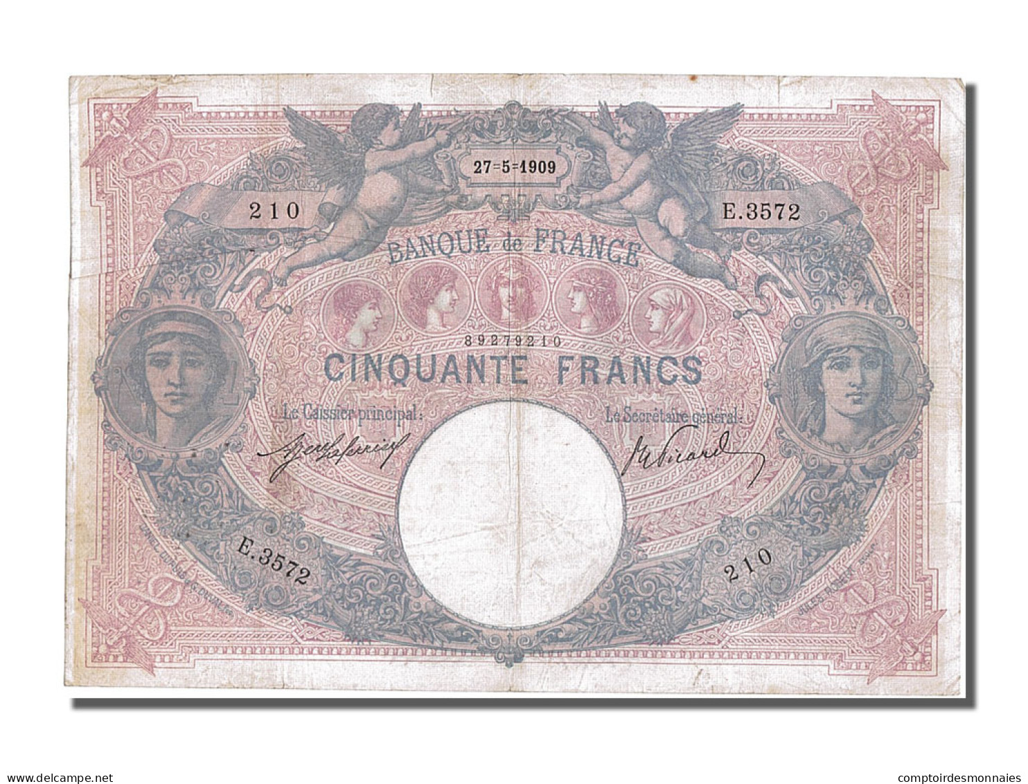 Billet, France, 50 Francs, 50 F 1889-1927 ''Bleu Et Rose'', 1909, 1909-05-27 - 50 F 1889-1927 ''Bleu Et Rose''