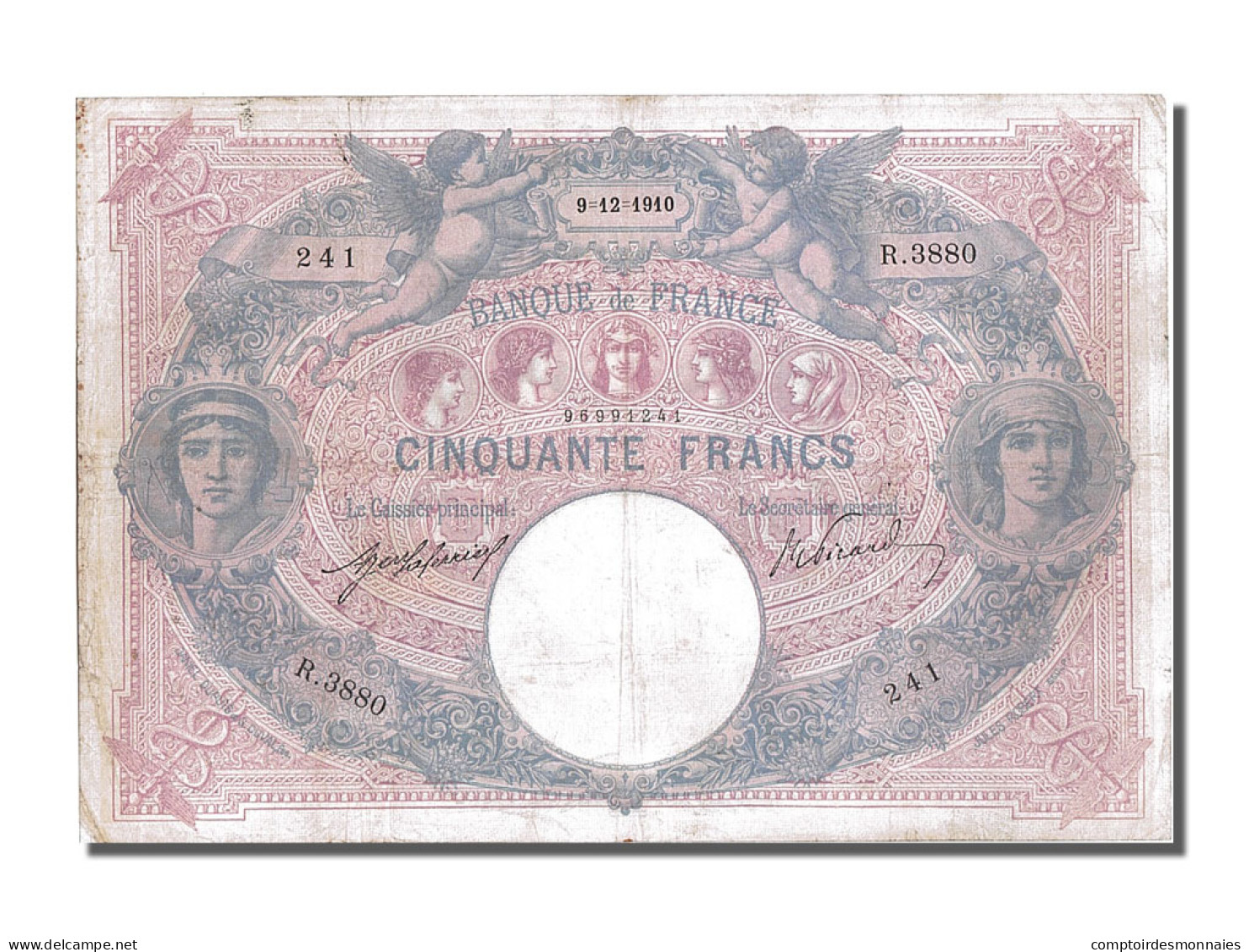 Billet, France, 50 Francs, 50 F 1889-1927 ''Bleu Et Rose'', 1910, 1910-12-09 - 50 F 1889-1927 ''Bleu Et Rose''
