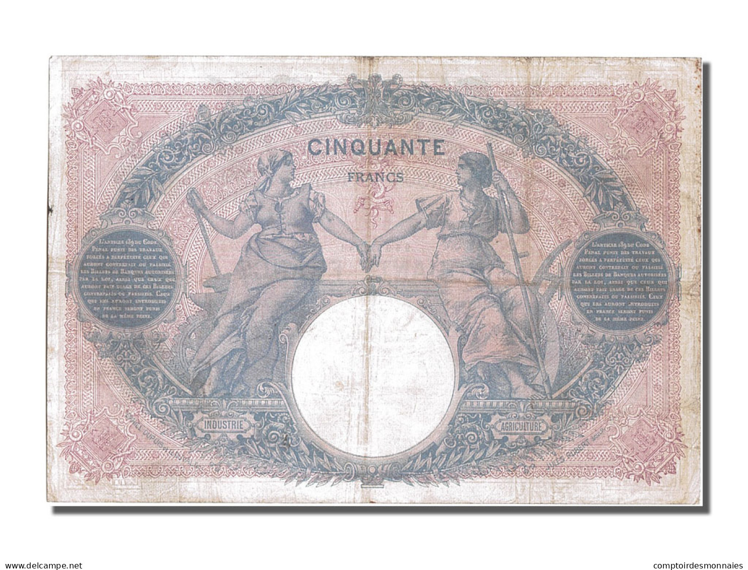 Billet, France, 50 Francs, 50 F 1889-1927 ''Bleu Et Rose'', 1910, 1910-12-09 - 50 F 1889-1927 ''Bleu Et Rose''