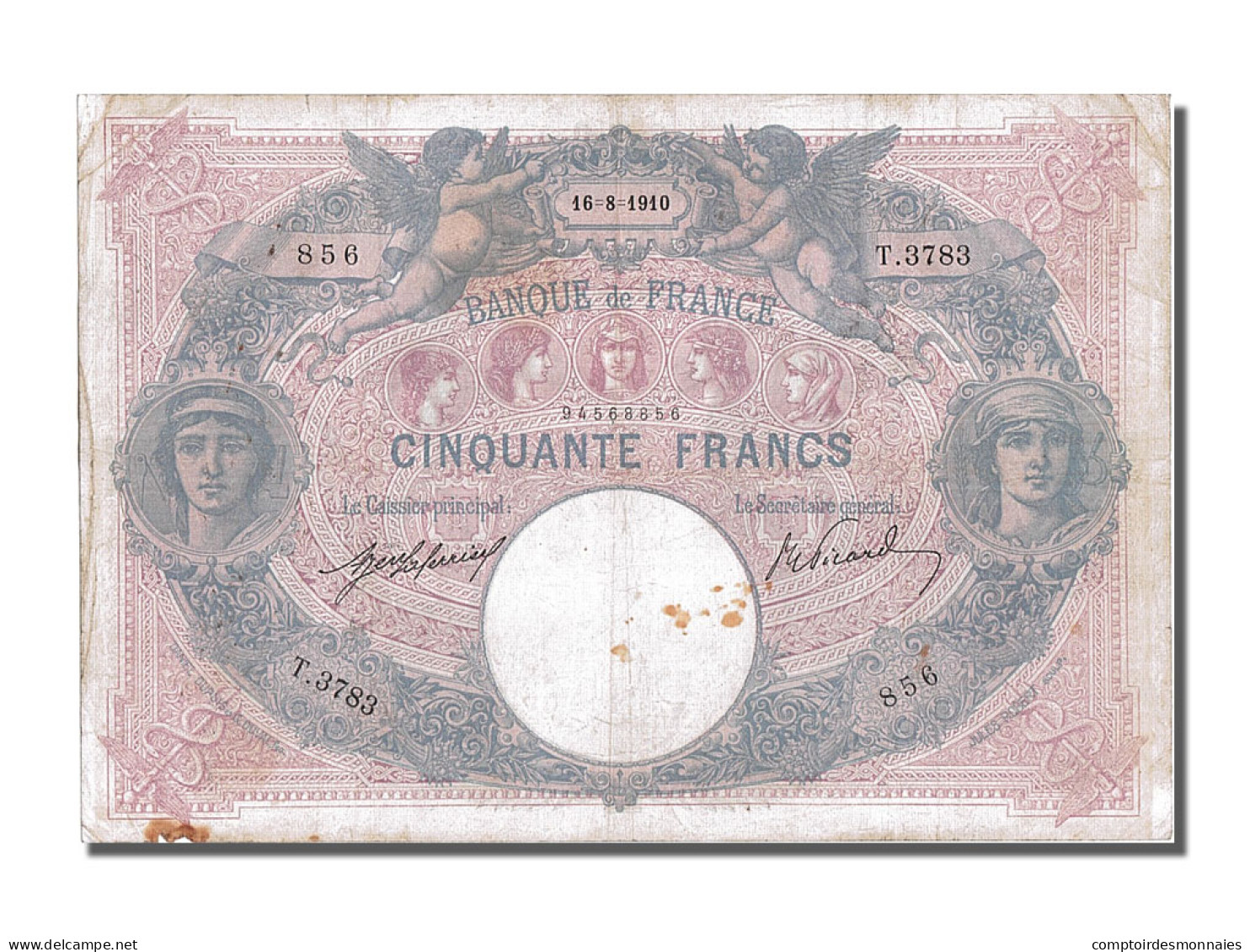 Billet, France, 50 Francs, 50 F 1889-1927 ''Bleu Et Rose'', 1910, 1910-08-16 - 50 F 1889-1927 ''Bleu Et Rose''