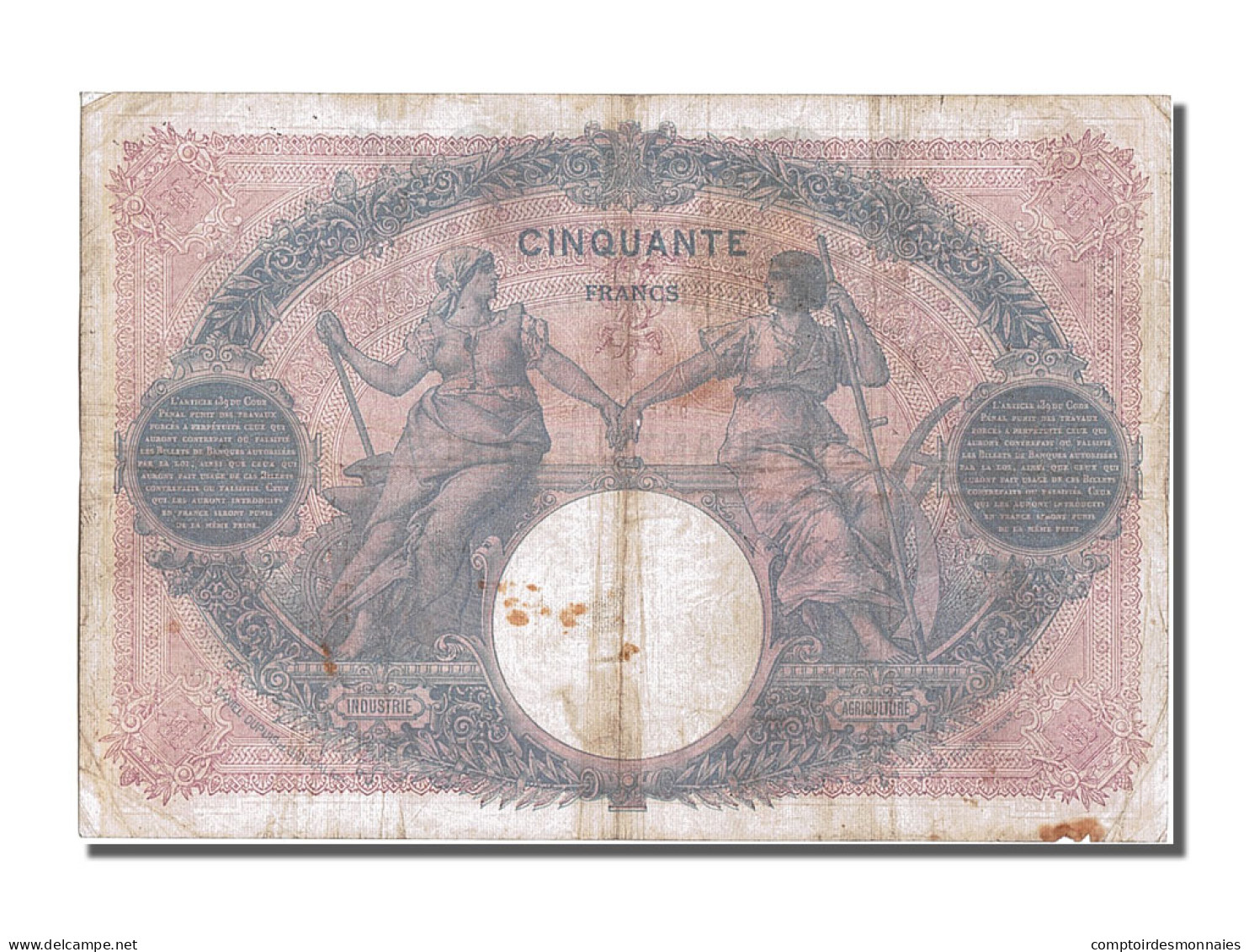 Billet, France, 50 Francs, 50 F 1889-1927 ''Bleu Et Rose'', 1910, 1910-08-16 - 50 F 1889-1927 ''Bleu Et Rose''