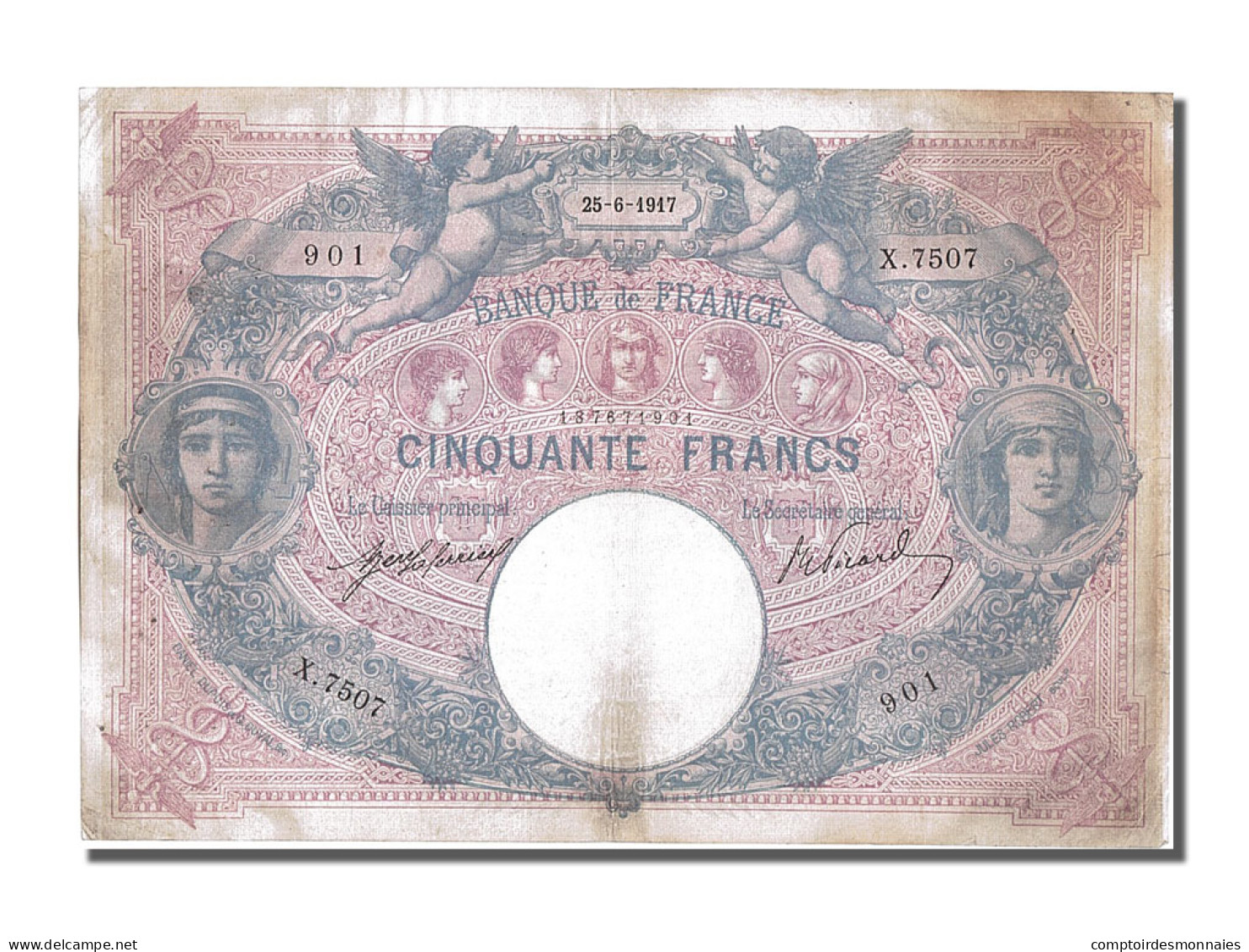 Billet, France, 50 Francs, 50 F 1889-1927 ''Bleu Et Rose'', 1917, 1917-06-25 - 50 F 1889-1927 ''Bleu Et Rose''