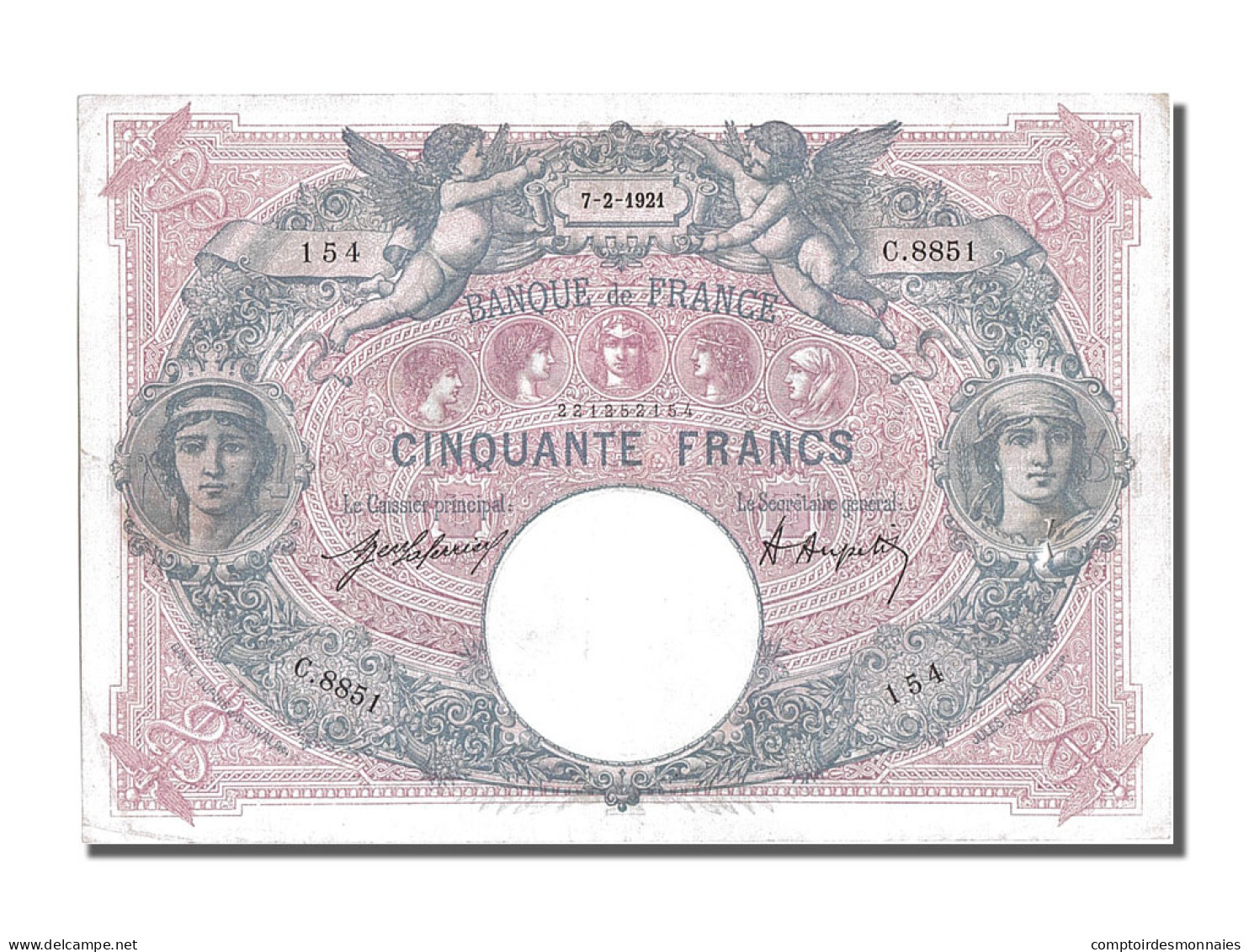 Billet, France, 50 Francs, 50 F 1889-1927 ''Bleu Et Rose'', 1921, 1921-02-07 - 50 F 1889-1927 ''Bleu Et Rose''