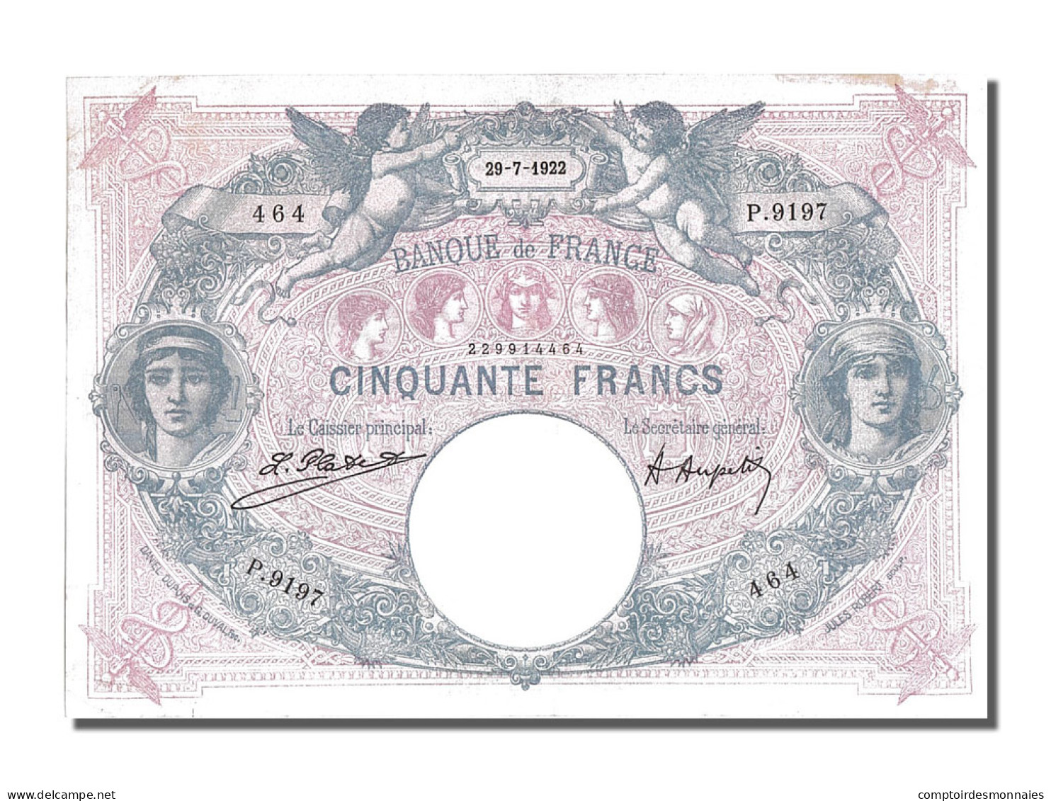 Billet, France, 50 Francs, 50 F 1889-1927 ''Bleu Et Rose'', 1922, 1922-07-29 - 50 F 1889-1927 ''Bleu Et Rose''