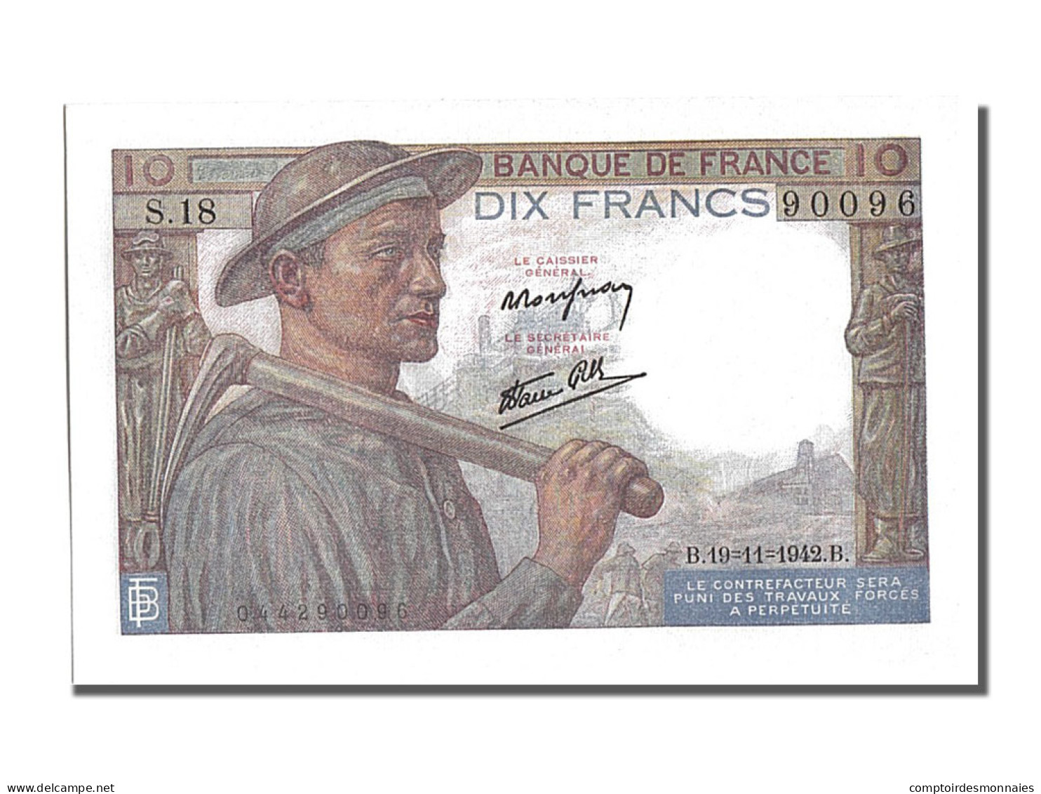 Billet, France, 10 Francs, 10 F 1941-1949 ''Mineur'', 1942, 1942-11-19, NEUF - 10 F 1941-1949 ''Mineur''