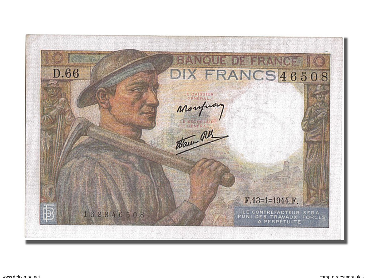 Billet, France, 10 Francs, 10 F 1941-1949 ''Mineur'', 1944, 1944-01-13, SPL - 10 F 1941-1949 ''Mineur''