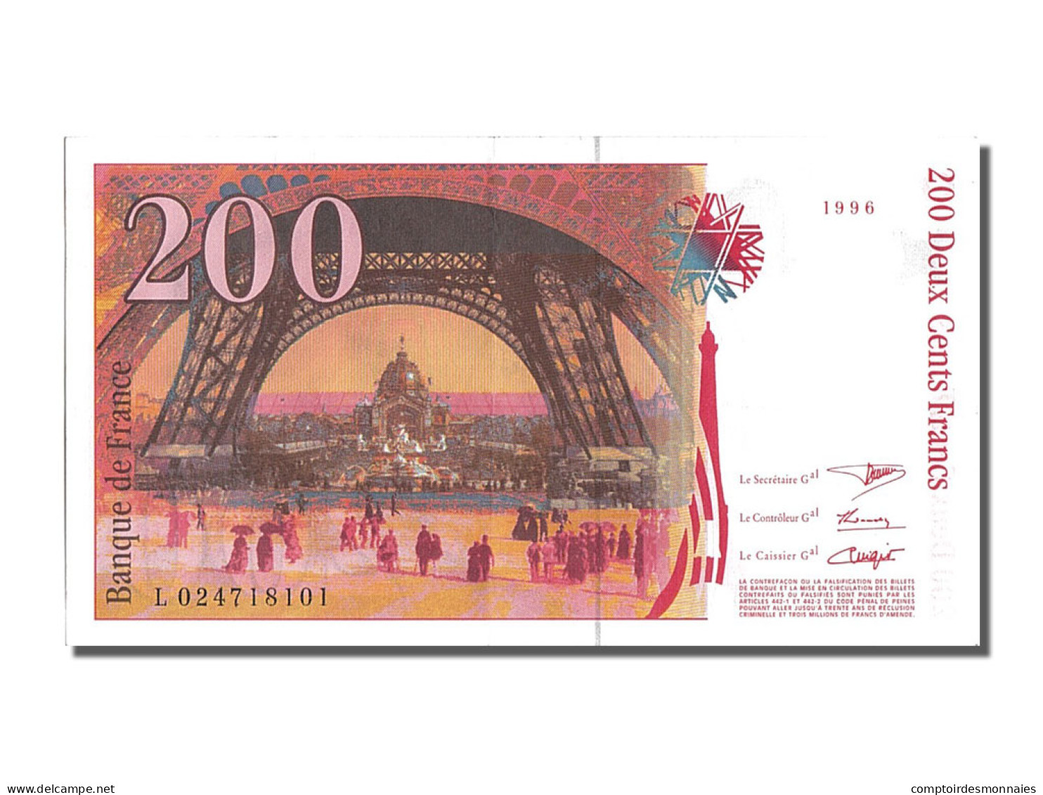 Billet, France, 200 Francs, 200 F 1995-1999 ''Eiffel'', 1996, SUP+ - 200 F 1995-1999 ''Eiffel''