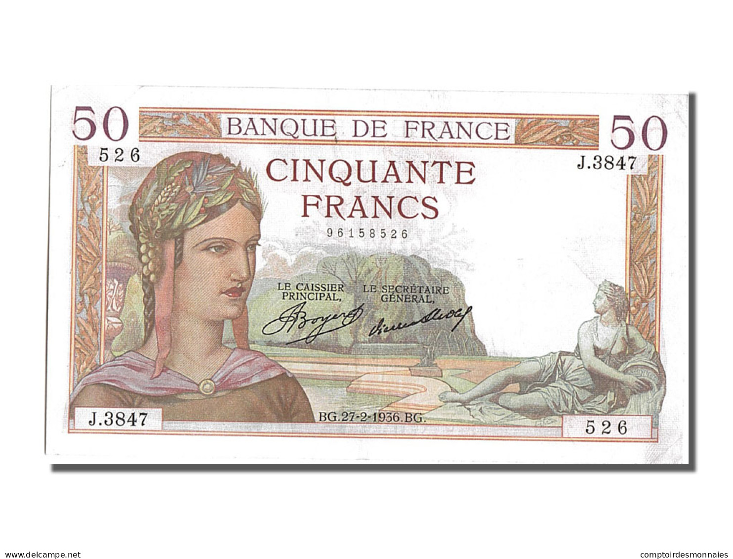 Billet, France, 50 Francs, 50 F 1934-1940 ''Cérès'', 1936, 1936-02-27, TTB+ - 50 F 1934-1940 ''Cérès''